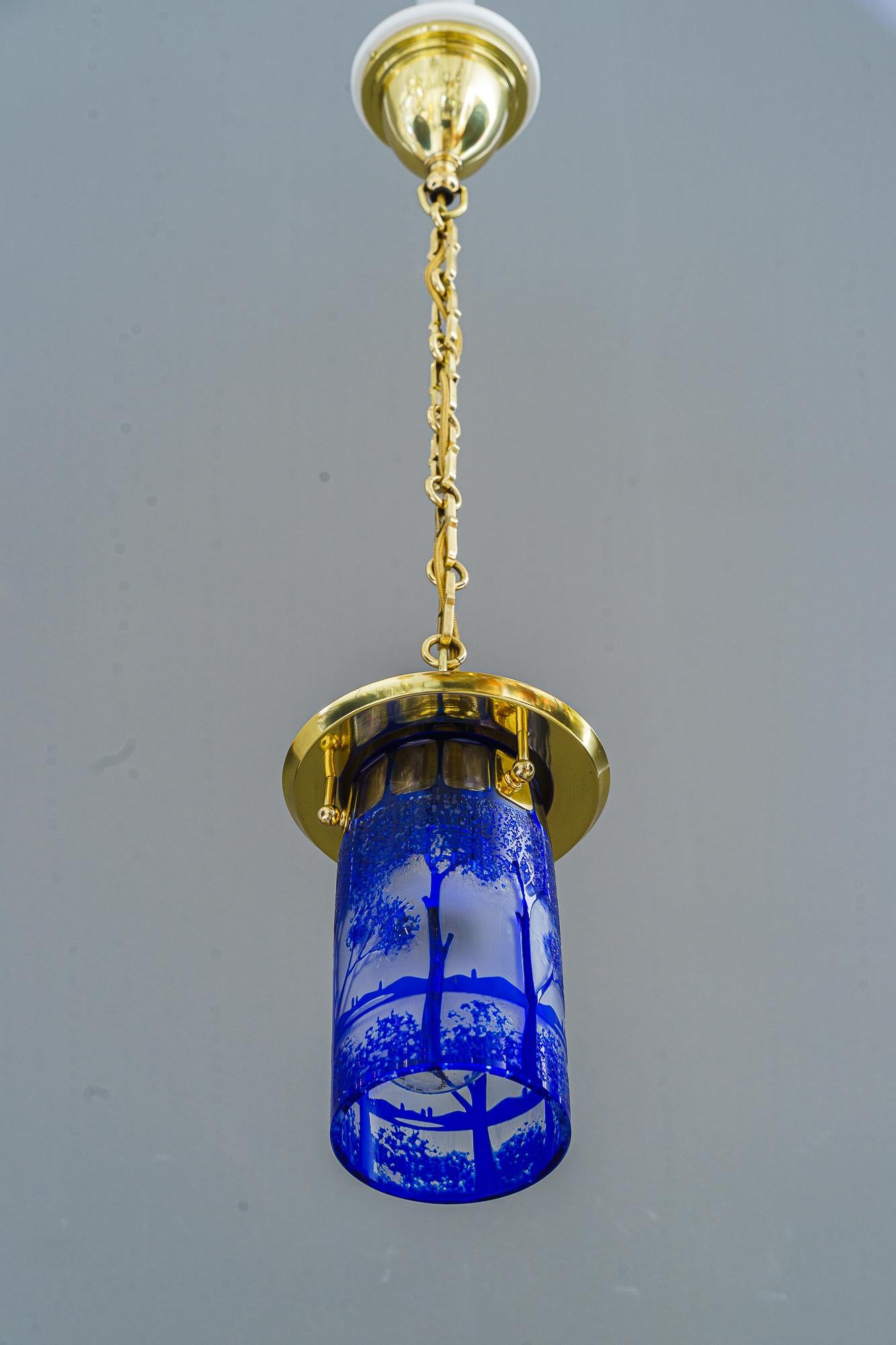 Art Deco pendant vienna with original antique cut glass shade around 1920s For Sale 1