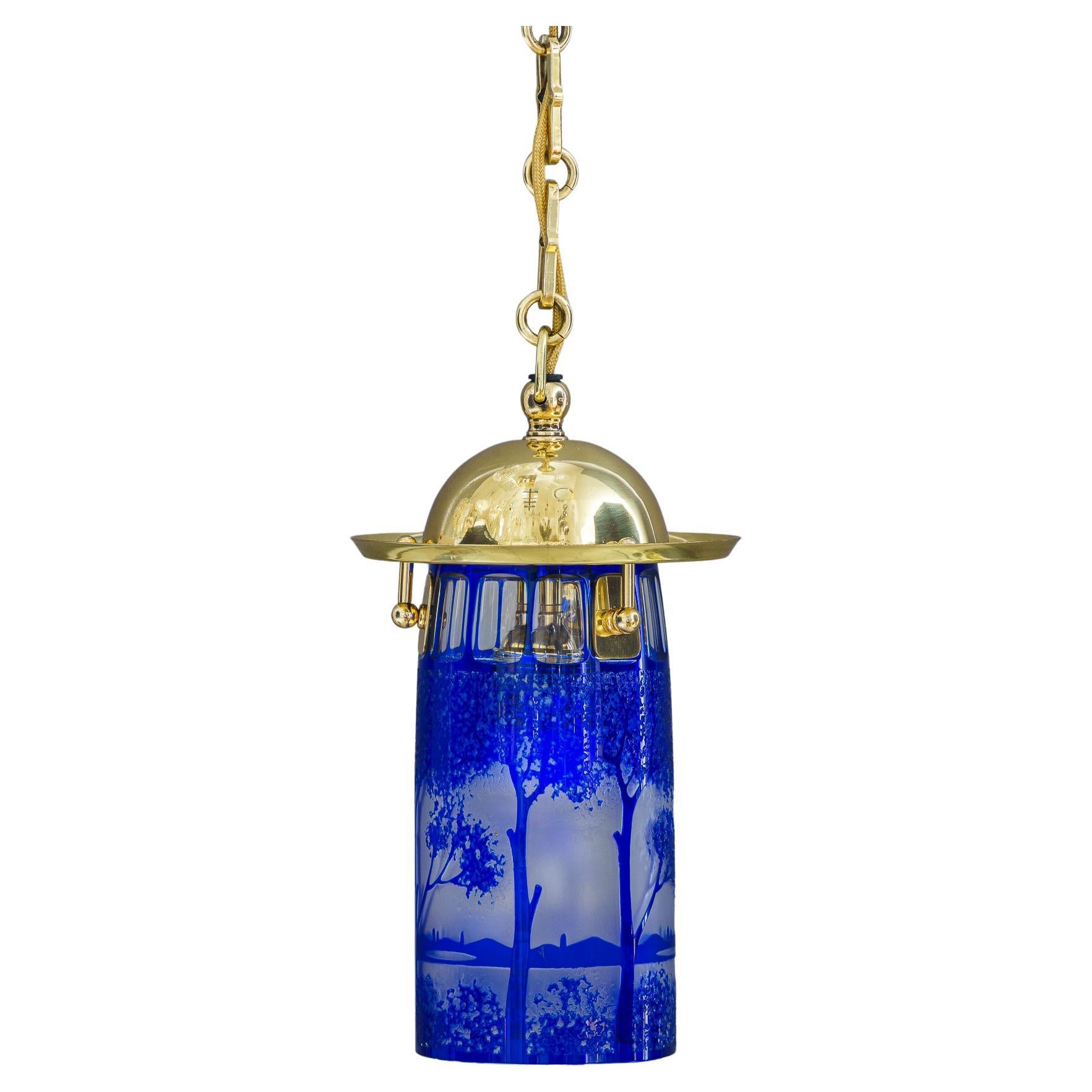 Art Deco pendant vienna with original antique cut glass shade around 1920s For Sale