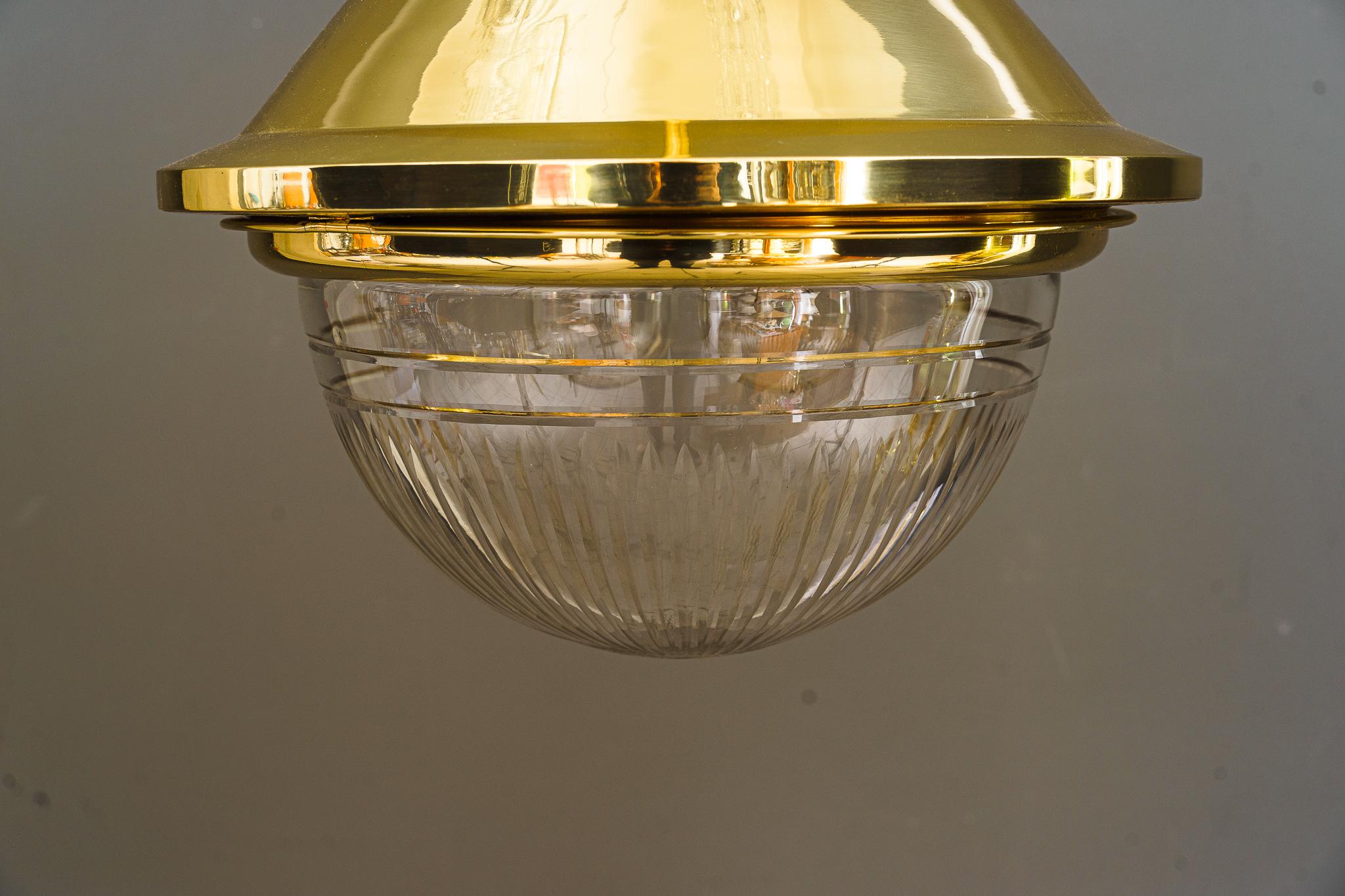 Lacquered Art Deco Pendant Vienna with Original Cut Glass Shade, circa 1920 For Sale