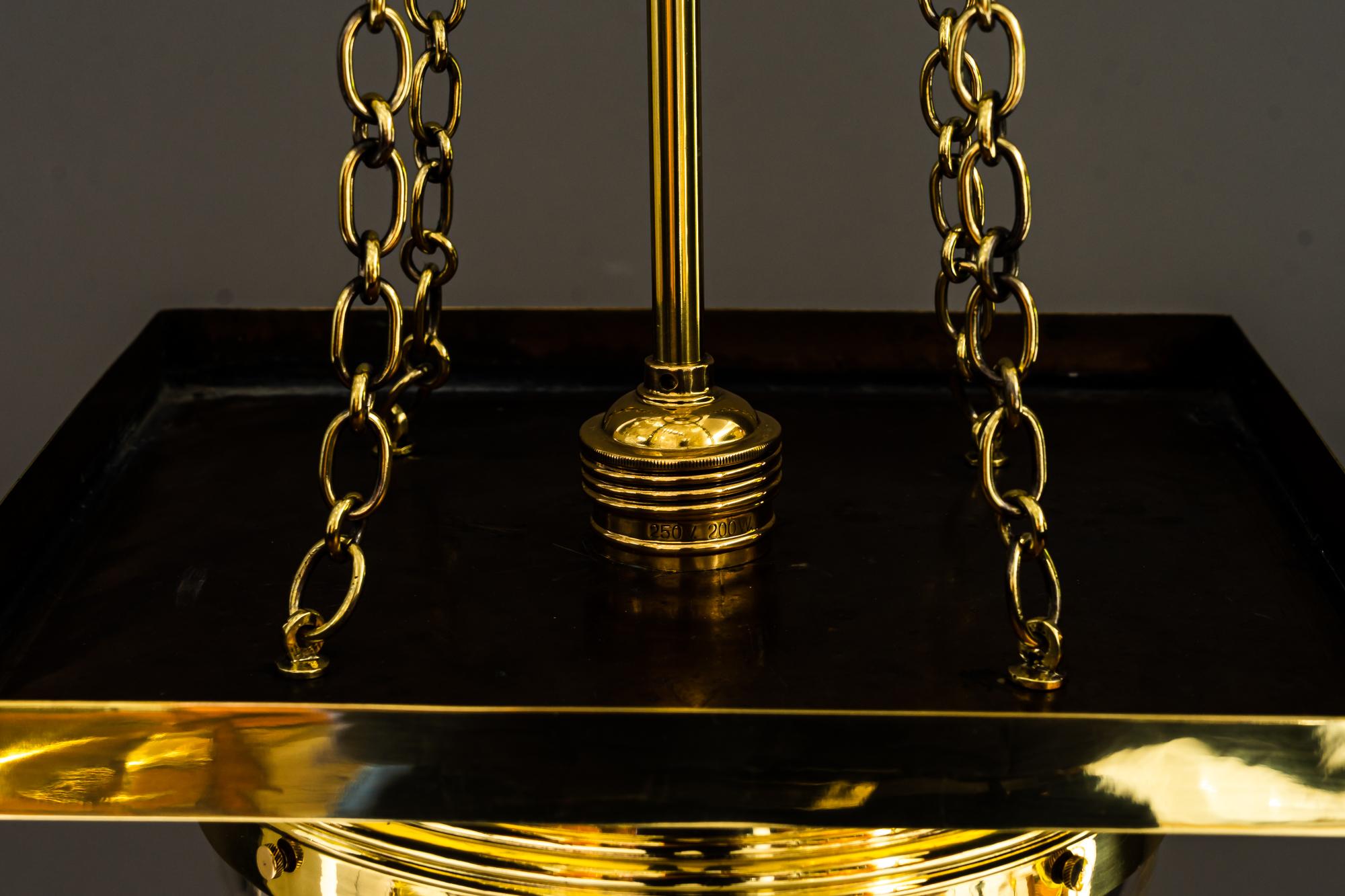 Brass Art Deco Pendant with Cut Glass, Around 1920s