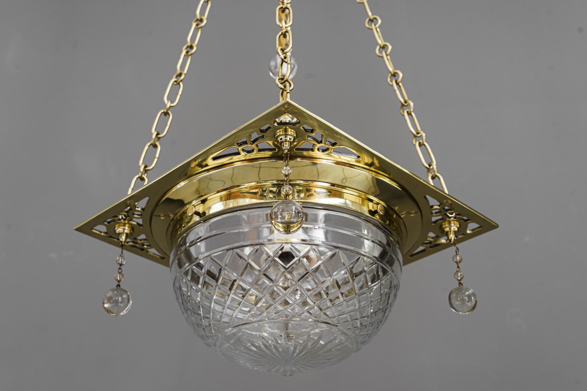 Art Deco Pendant with Cut Glass Shade Around 1920s For Sale 3