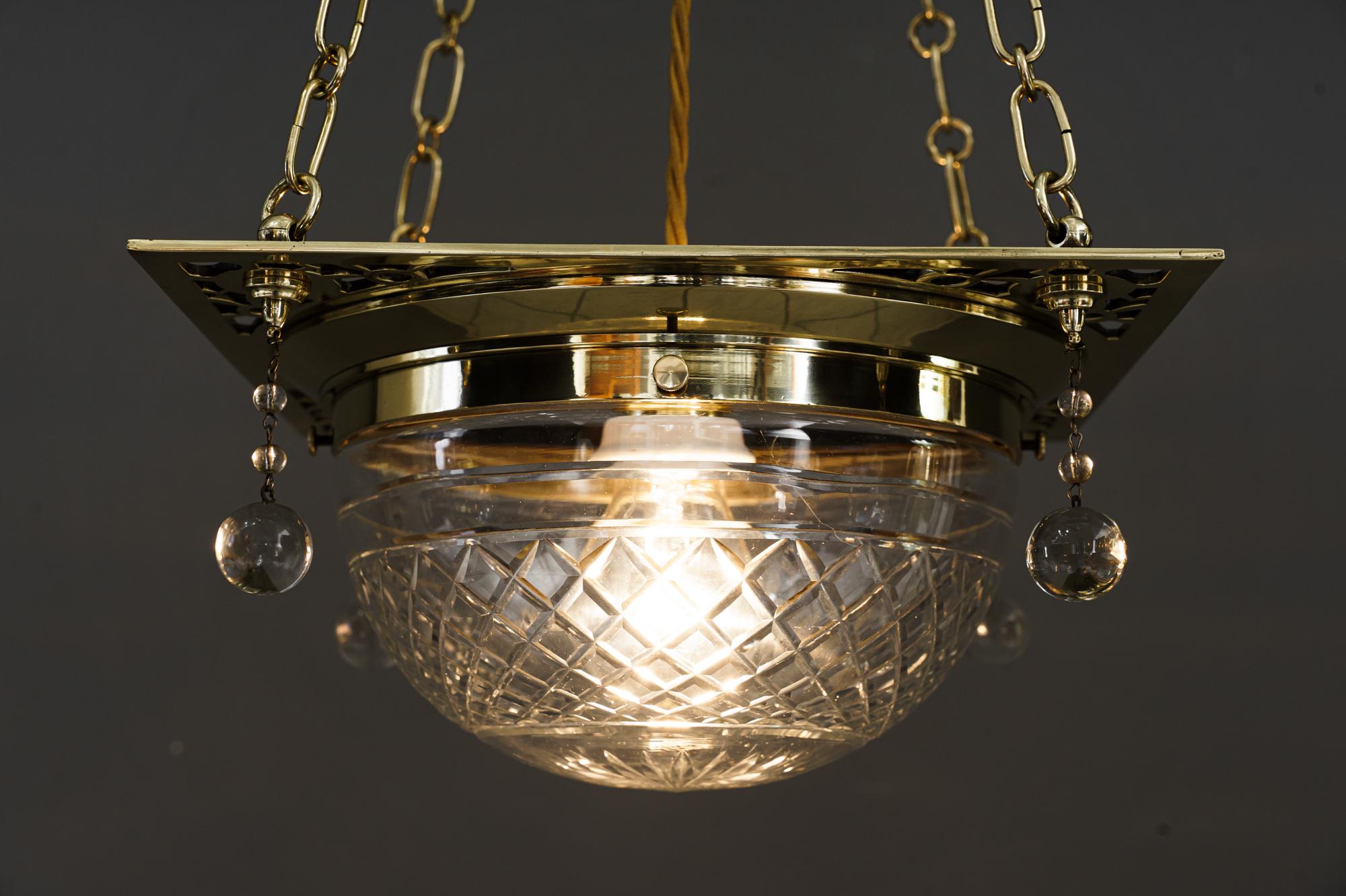 Art Deco Pendant with Cut Glass Shade Around 1920s For Sale 5