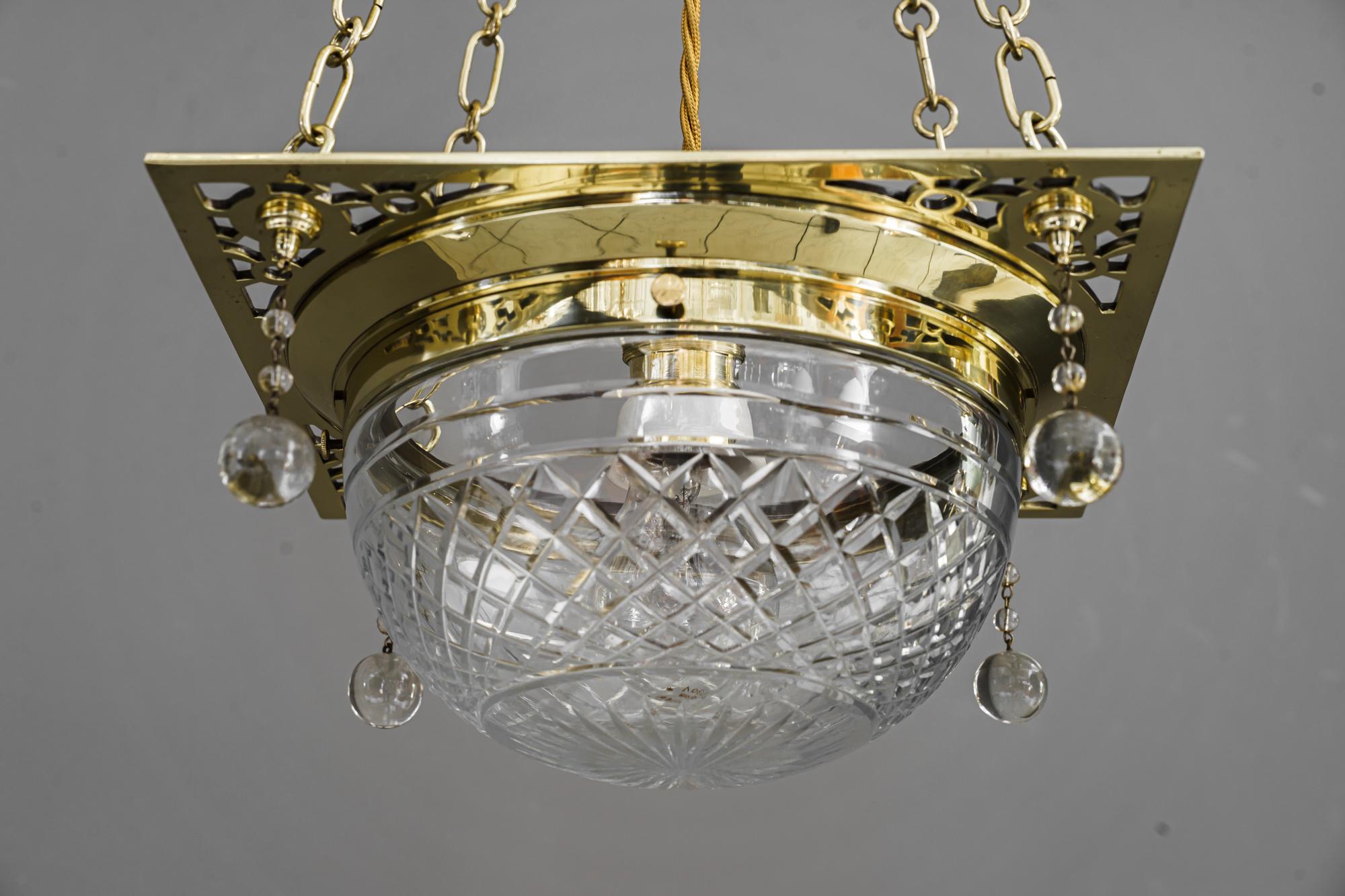 Art Deco Pendant with Cut Glass Shade Around 1920s For Sale 11