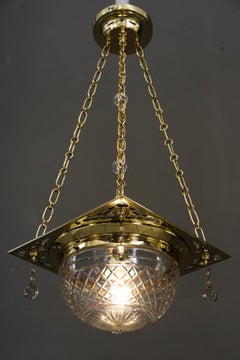 Art Deco Pendant with Cut Glass Shade Around 1920s