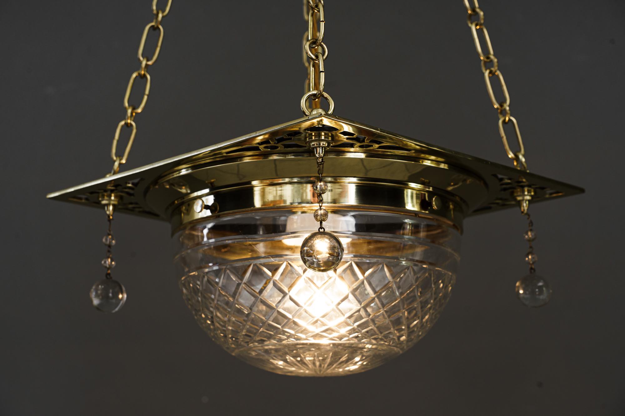 Art Deco Pendant with Cut Glass Shade Around 1920s For Sale 1