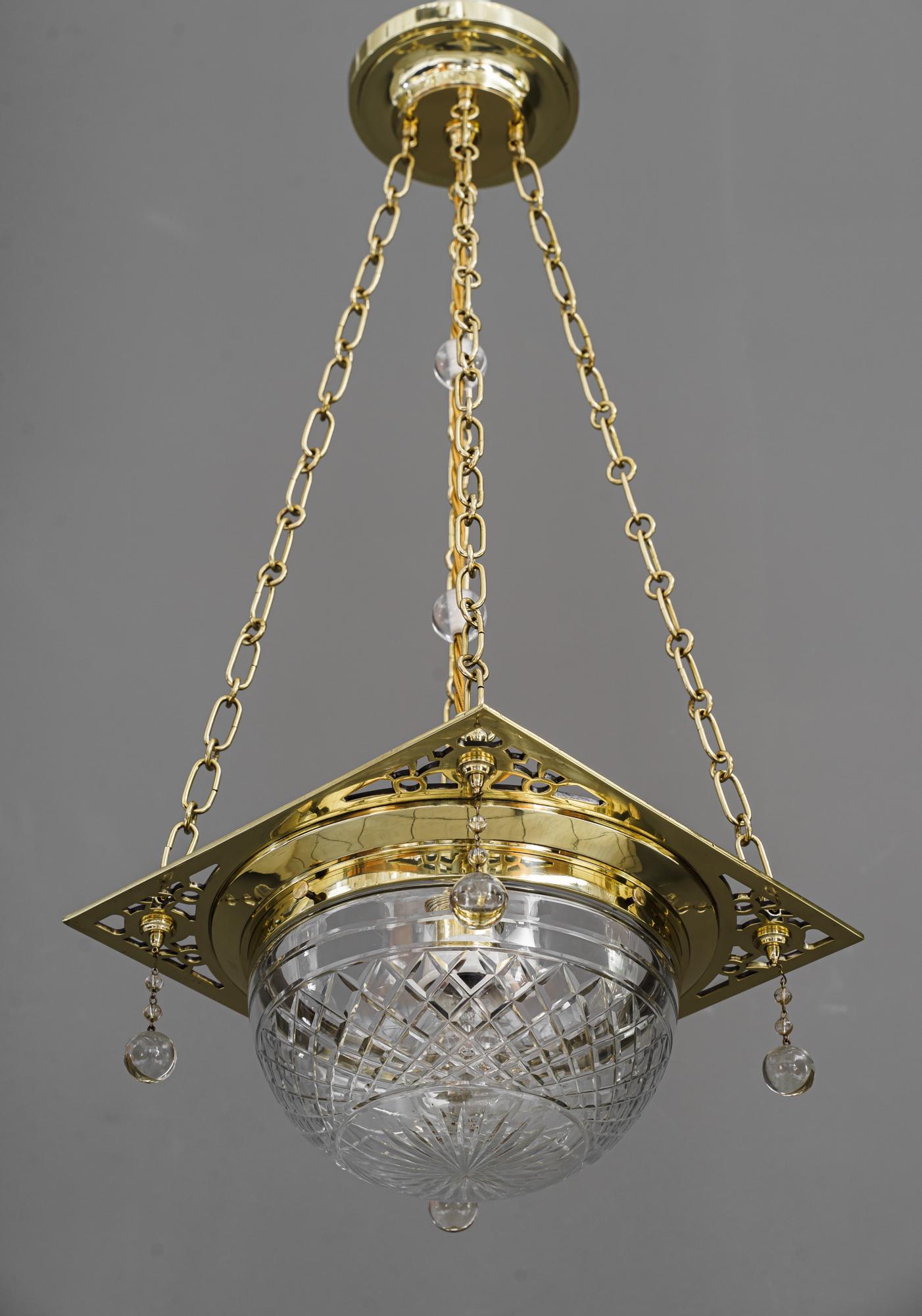 Art Deco Pendant with Cut Glass Shade Around 1920s For Sale 2