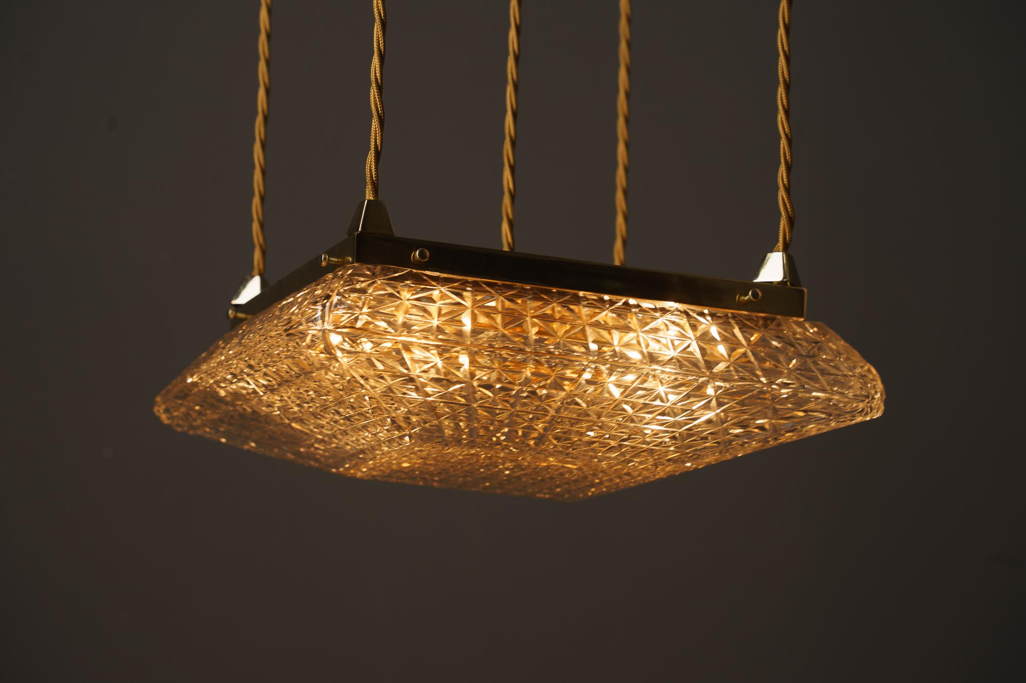 Art Deco Pendant with cut glass shades vienna around 1920s For Sale 4