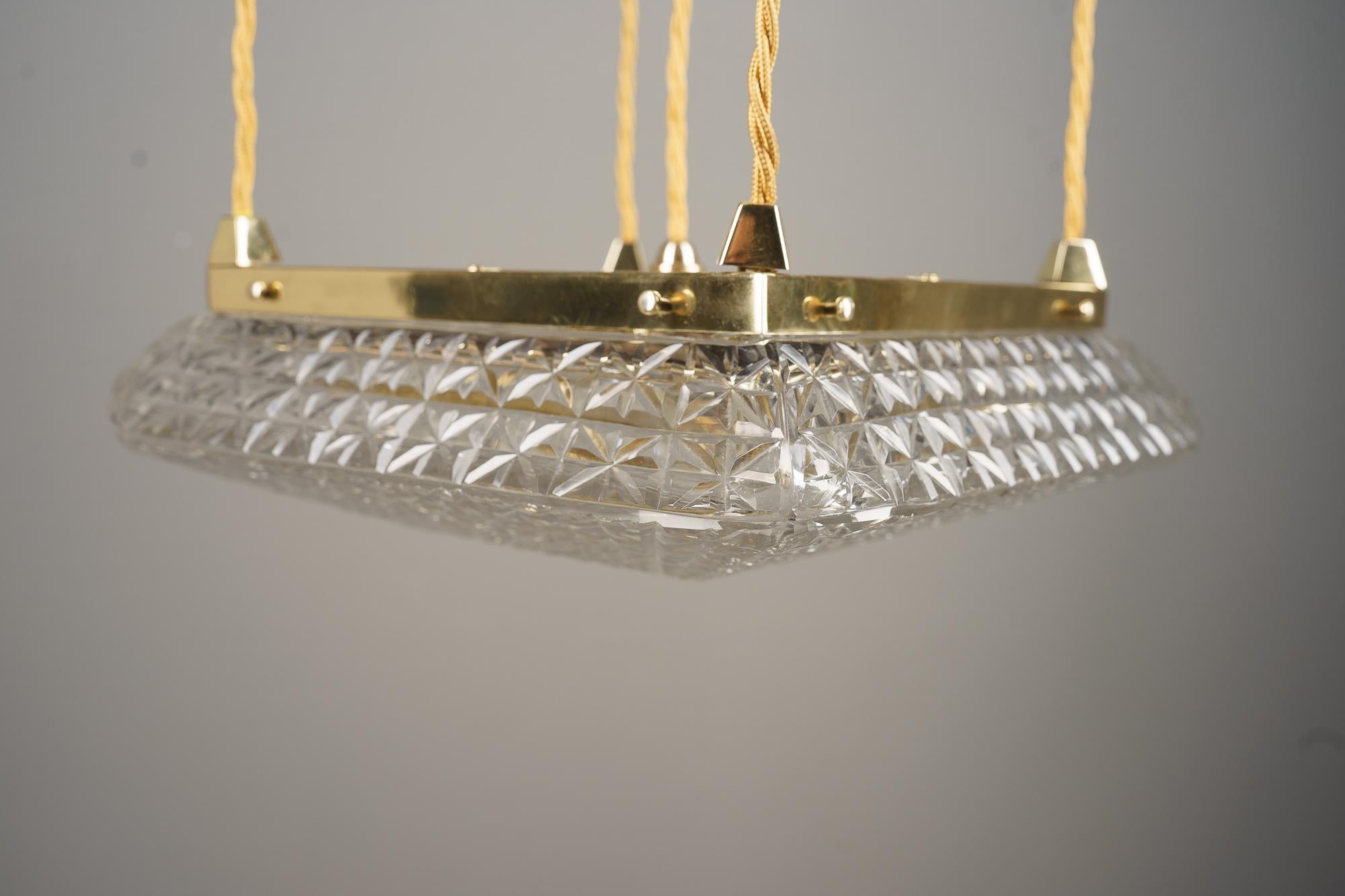 Early 20th Century Art Deco Pendant with cut glass shades vienna around 1920s For Sale