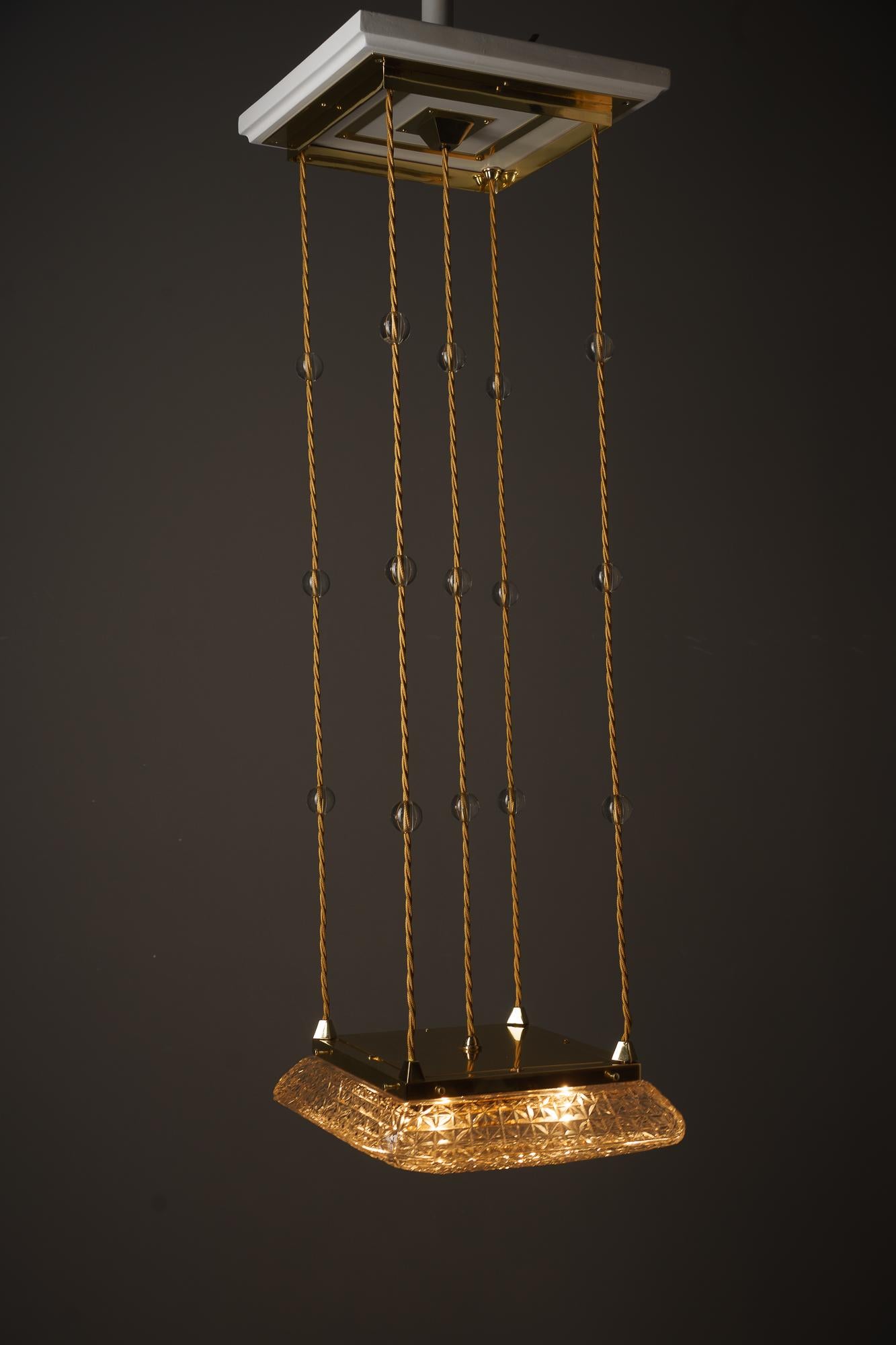 Art Deco Pendant with cut glass shades vienna around 1920s For Sale 2
