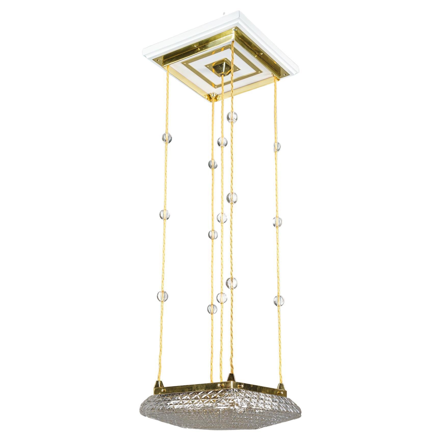 Art Deco Pendant with cut glass shades vienna around 1920s For Sale