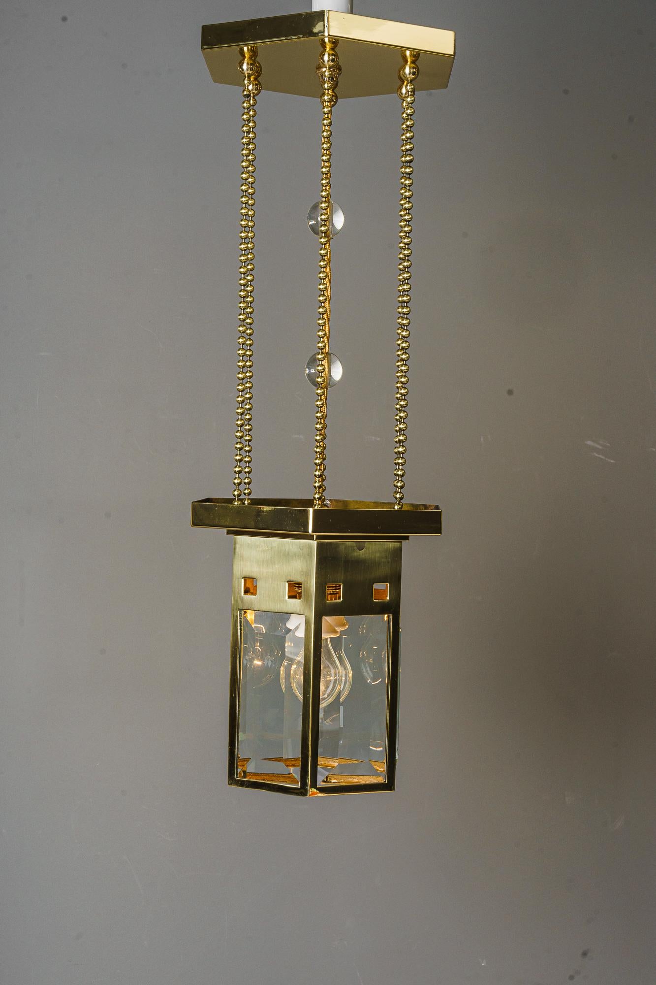 Early 20th Century Art Deco Pendant with Facet Cut Glasses, Vienna, Around 1920s For Sale