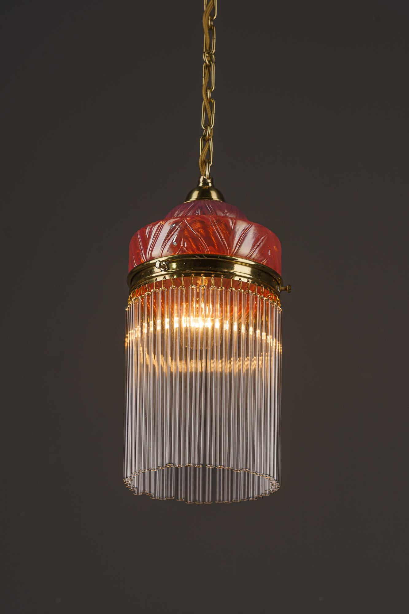 Art Deco pendant with opaline glass shade and glass sticks vienna around 1920s For Sale 3