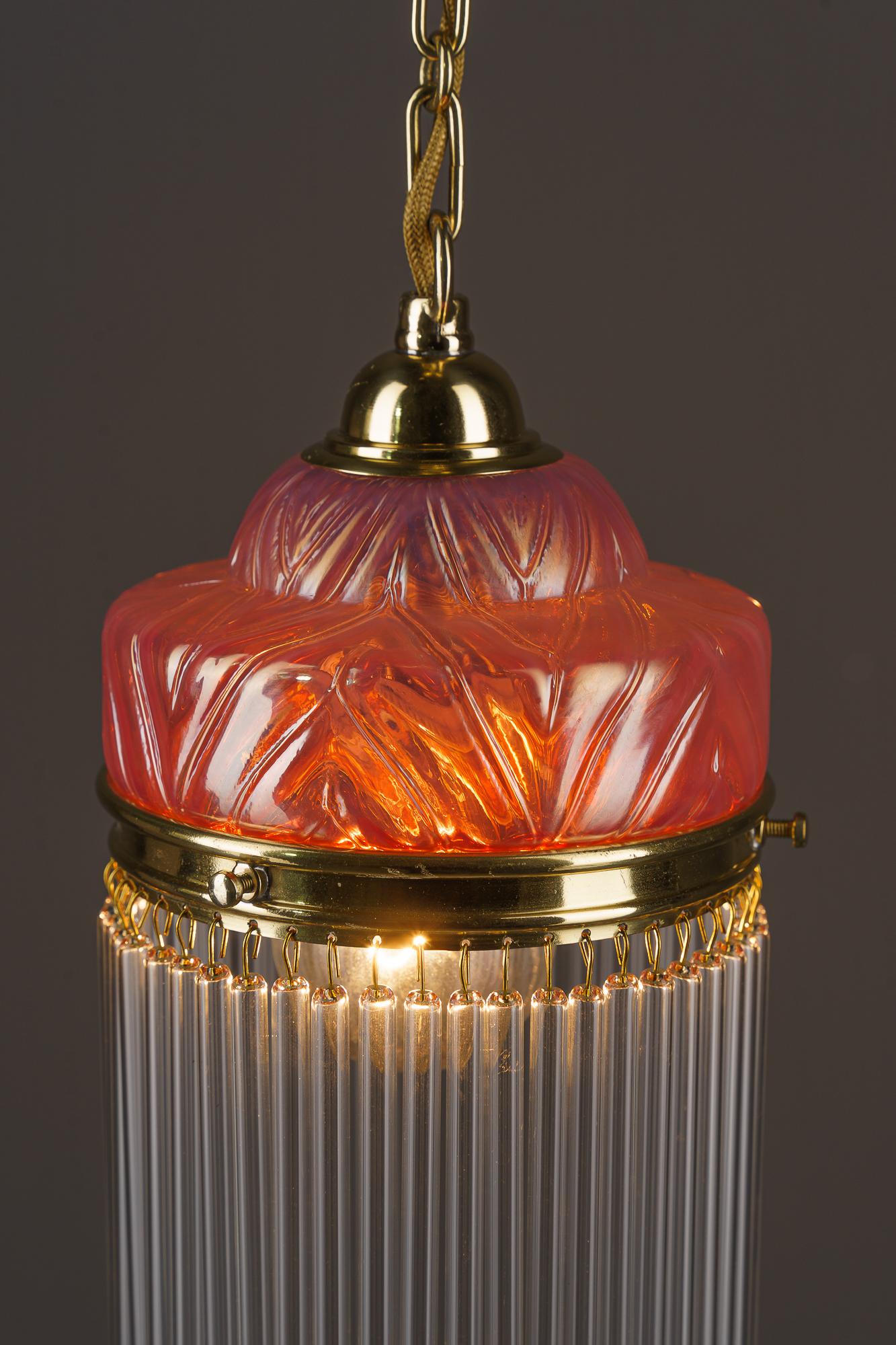 Art Deco pendant with opaline glass shade and glass sticks vienna around 1920s For Sale 4