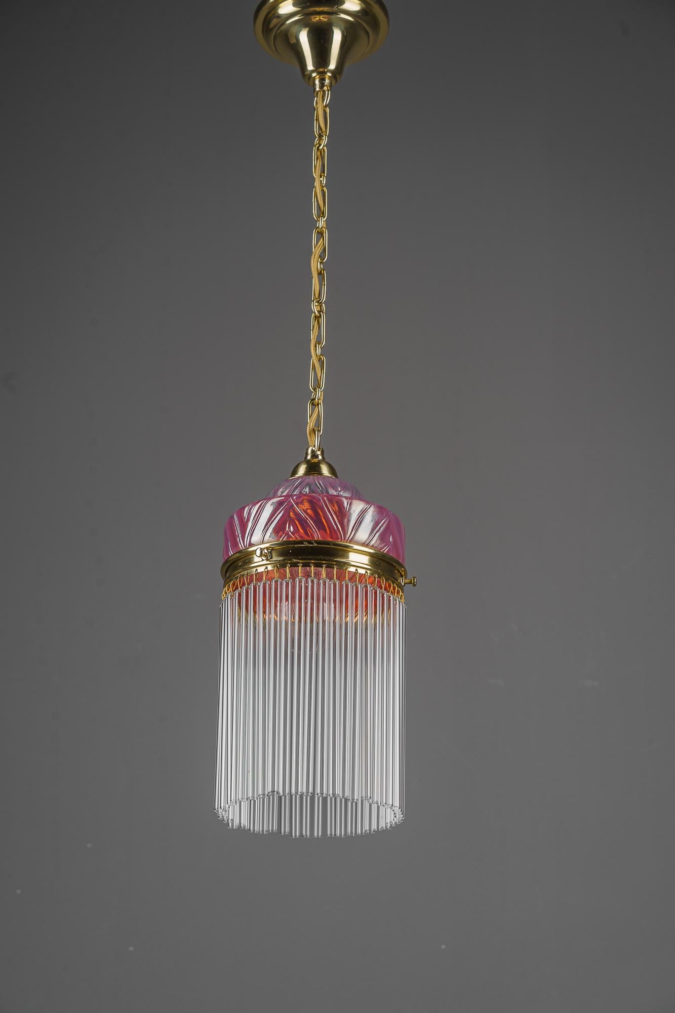 Art Deco pendant with opaline glass shade and glass sticks vienna around 1920s For Sale 7