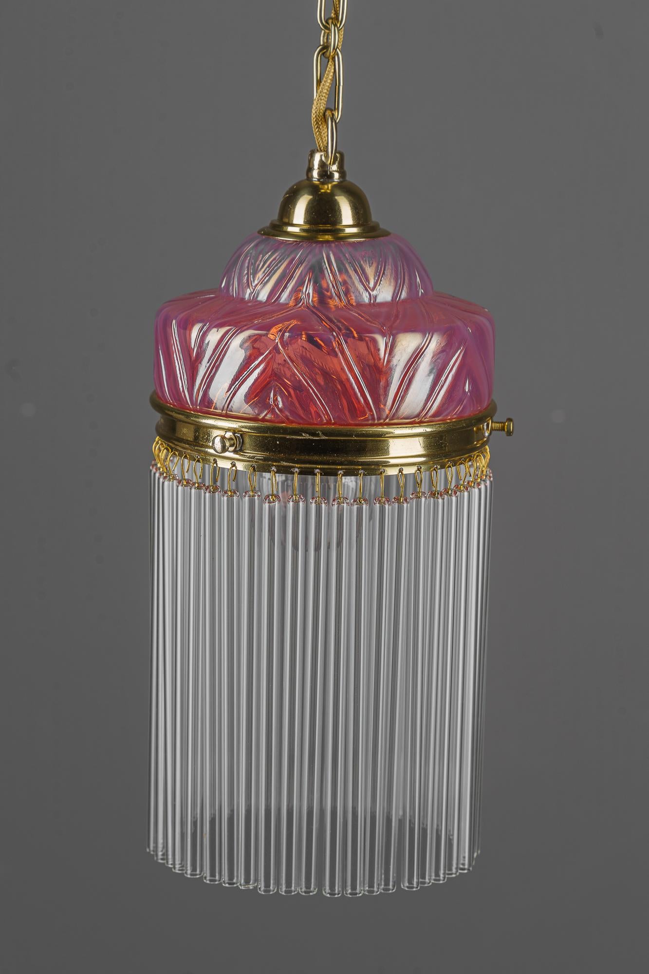 Early 20th Century Art Deco pendant with opaline glass shade and glass sticks vienna around 1920s