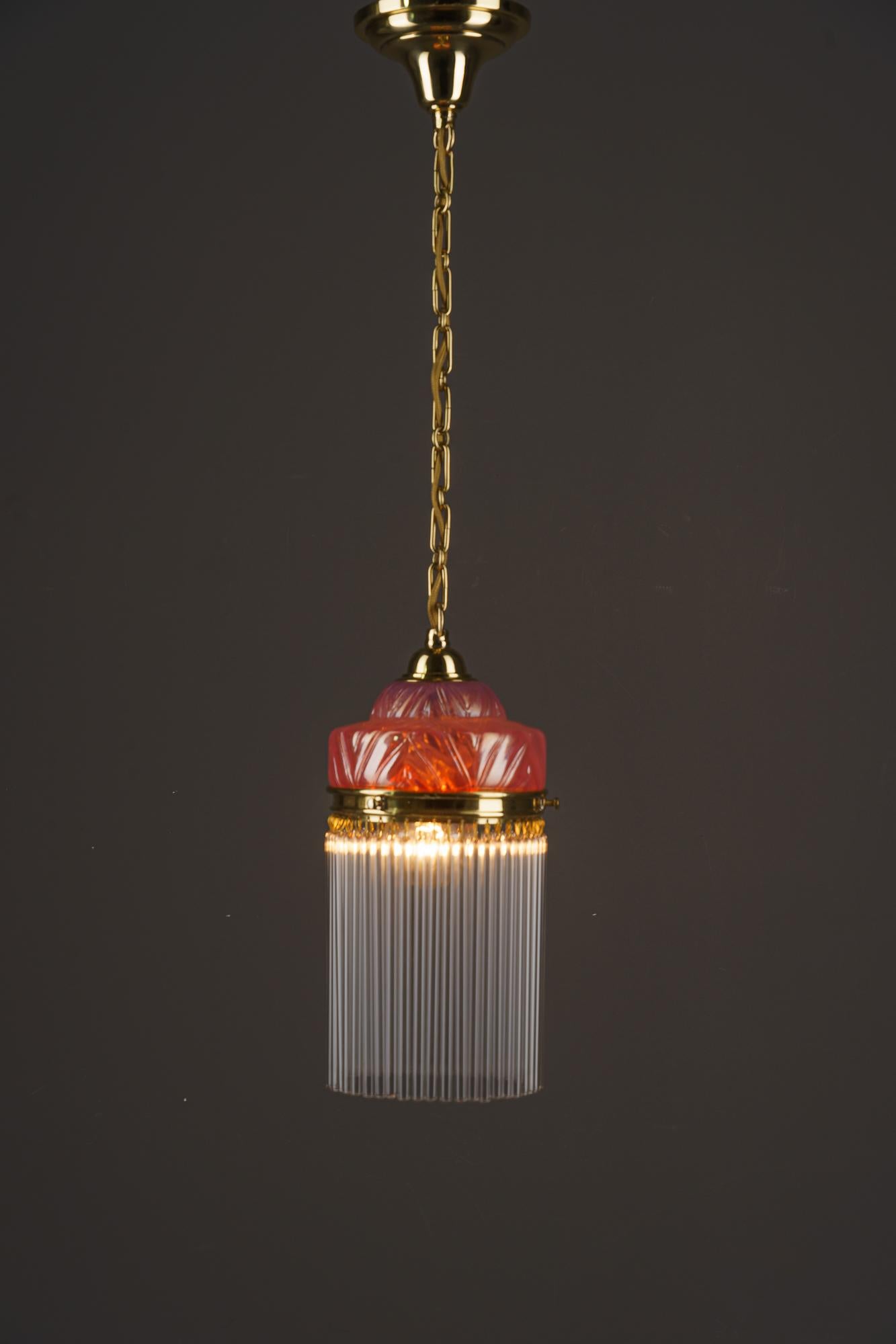 Art Deco pendant with opaline glass shade and glass sticks vienna around 1920s For Sale 1