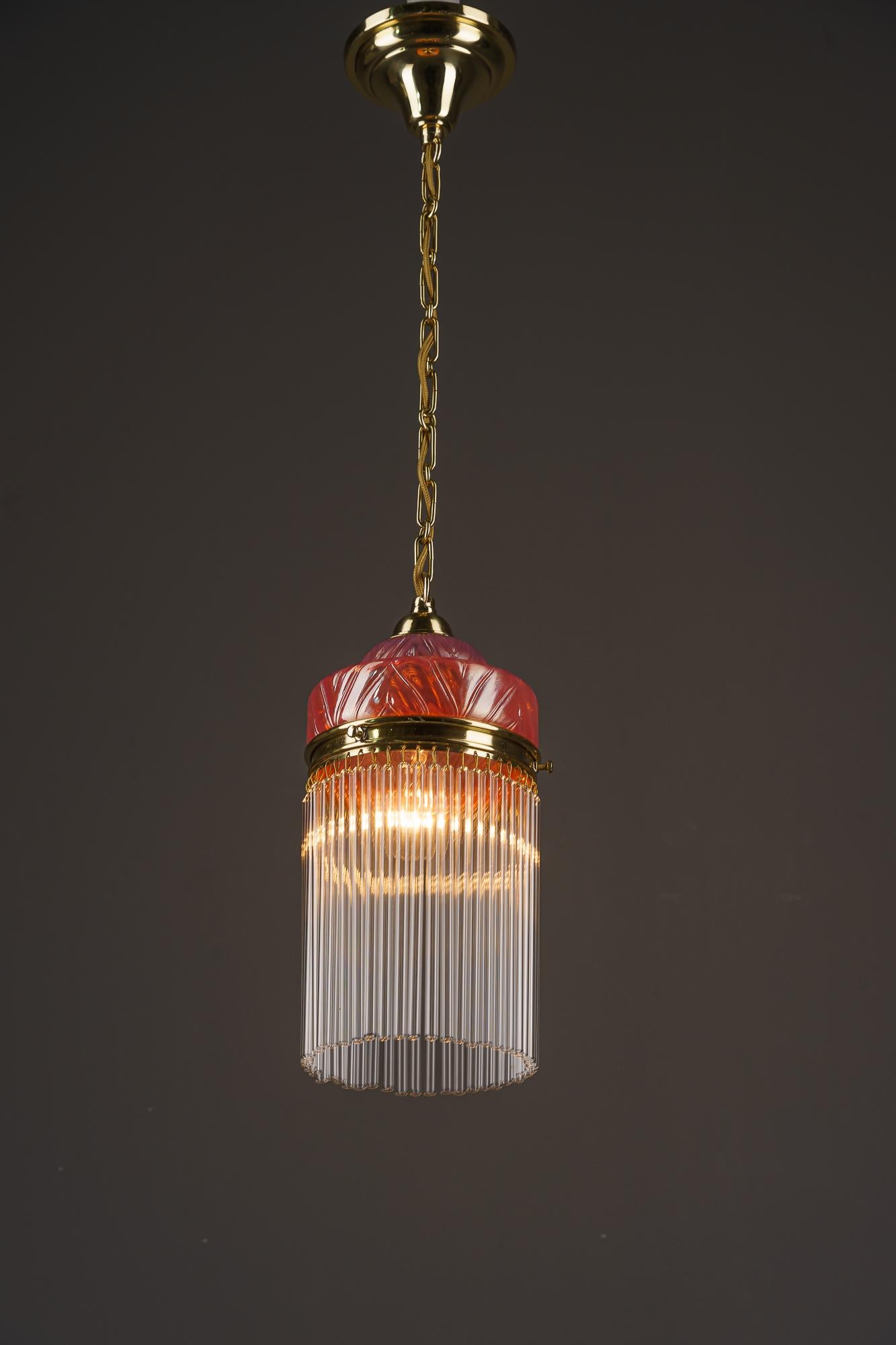 Art Deco pendant with opaline glass shade and glass sticks vienna around 1920s For Sale 2