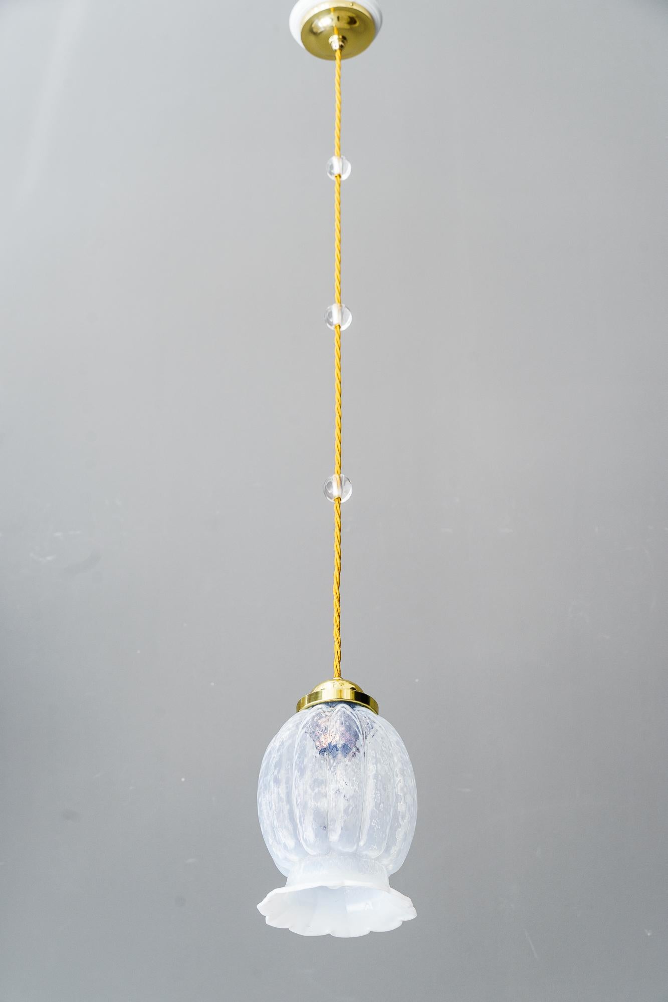 Polished Art Deco Pendant with opaline glass shade vienna around 1920s For Sale