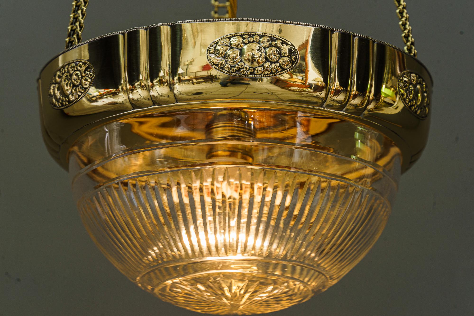 Art Deco Pendant with Original Antique Cut Glass Shade Vienna Around 1920s For Sale 8