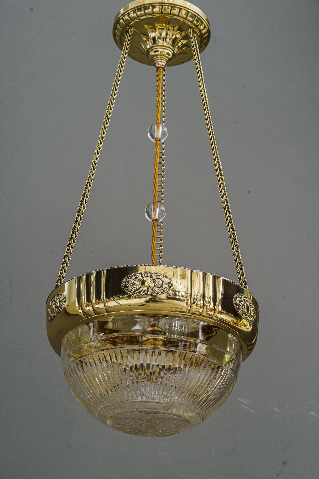 Austrian Art Deco Pendant with Original Antique Cut Glass Shade Vienna Around 1920s For Sale