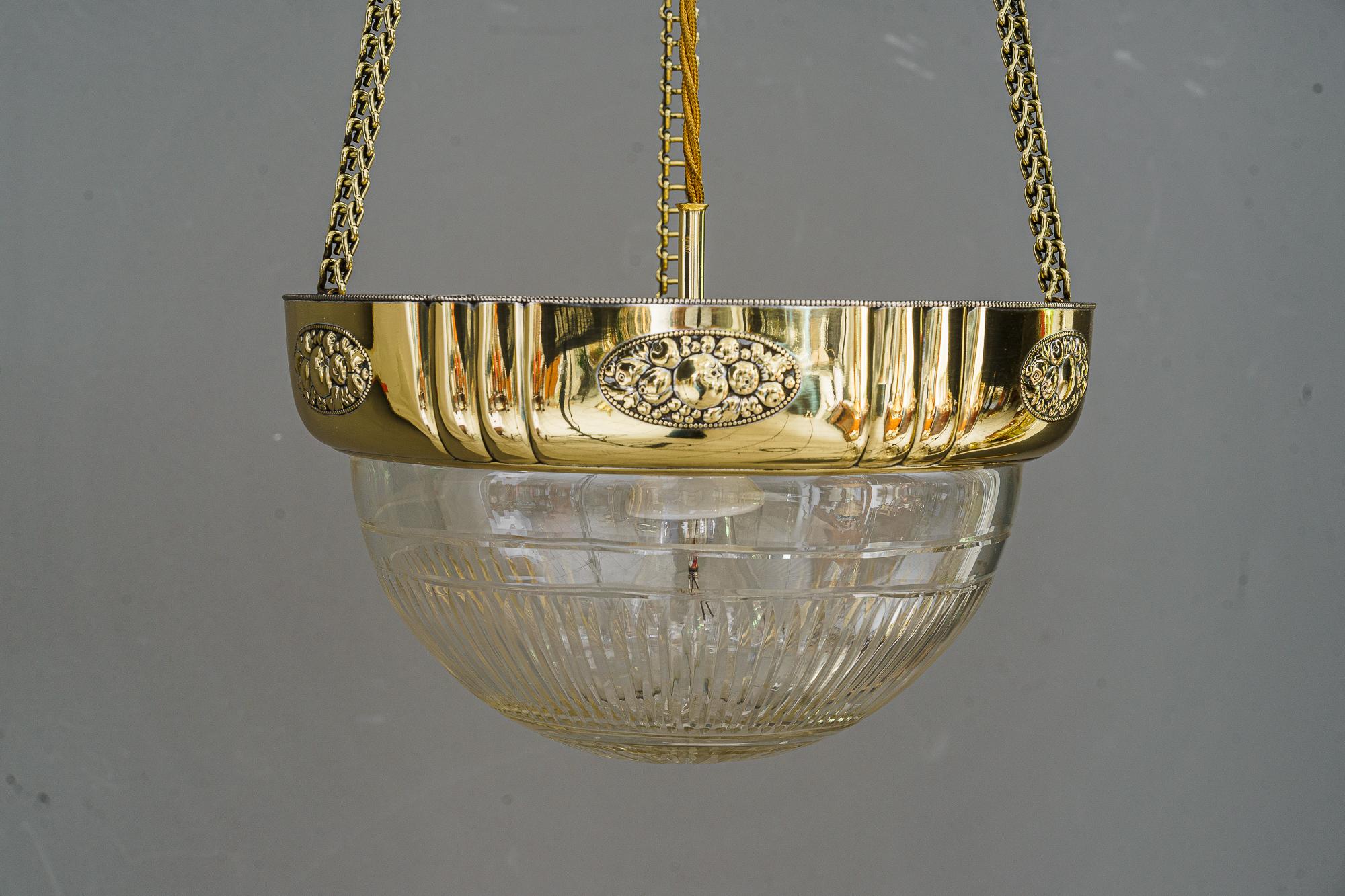 Lacquered Art Deco Pendant with Original Antique Cut Glass Shade Vienna Around 1920s For Sale