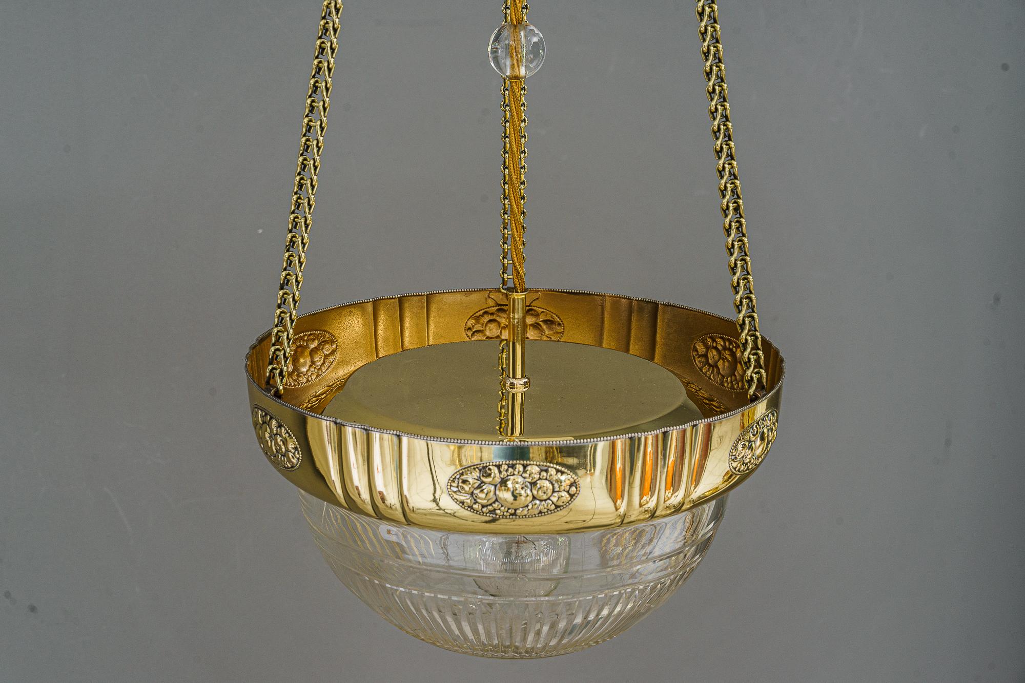 Early 20th Century Art Deco Pendant with Original Antique Cut Glass Shade Vienna Around 1920s For Sale