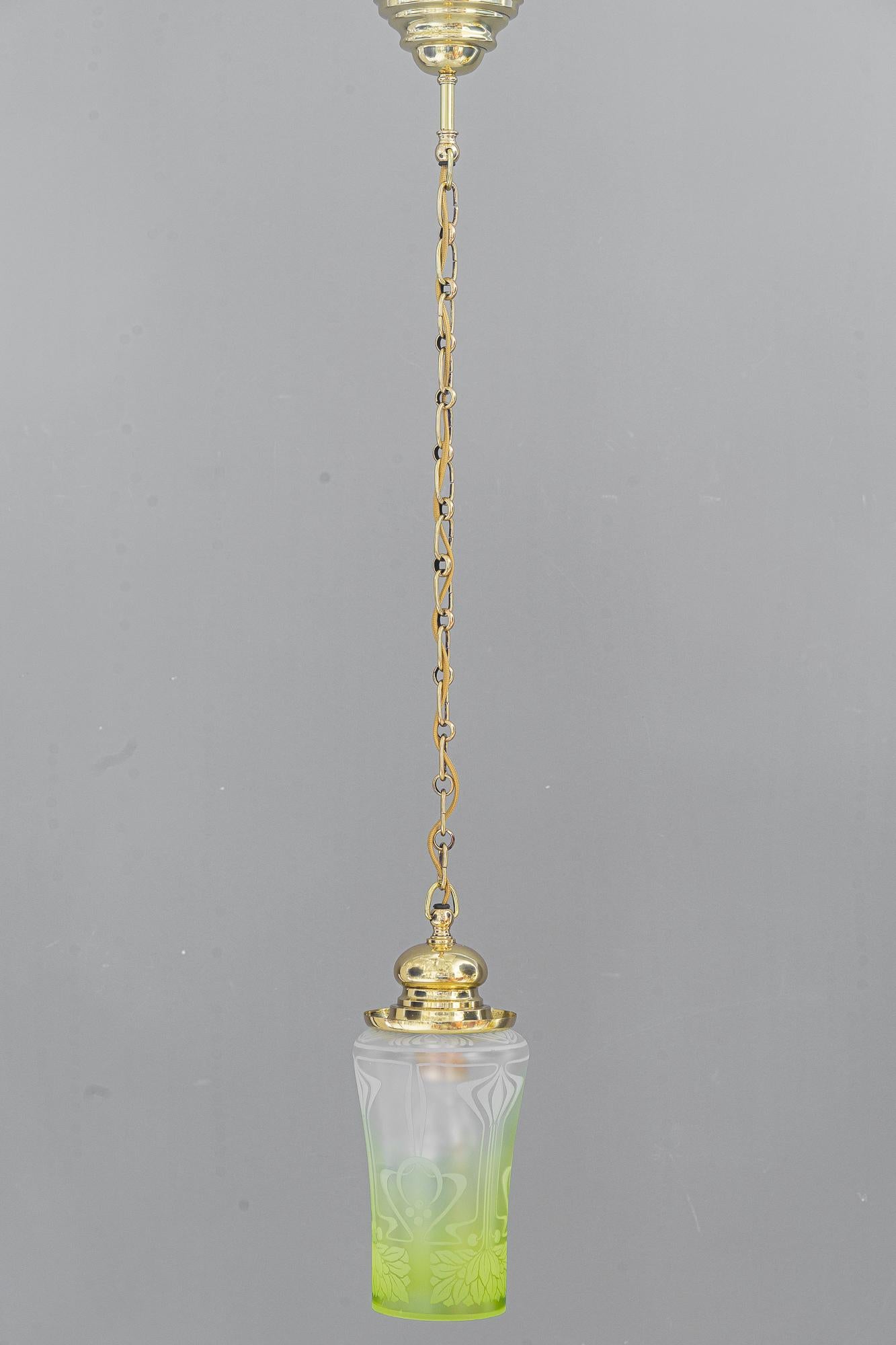 Art Deco pendant with original antique glass vienna around 1920s
Polished and stove enameled
Original antique glass shade