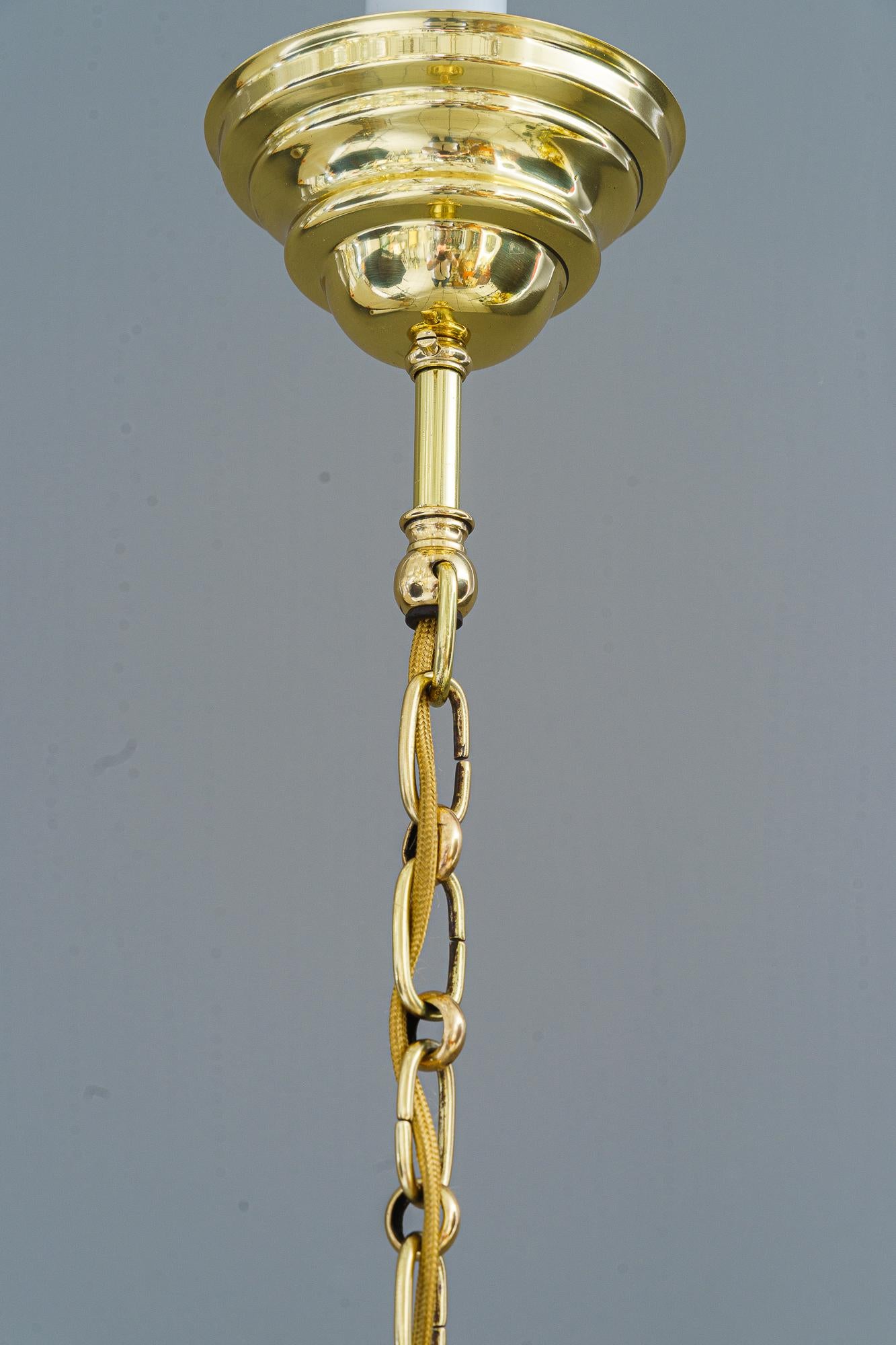 Brass Art Deco pendant with original antique glass vienna around 1920s For Sale