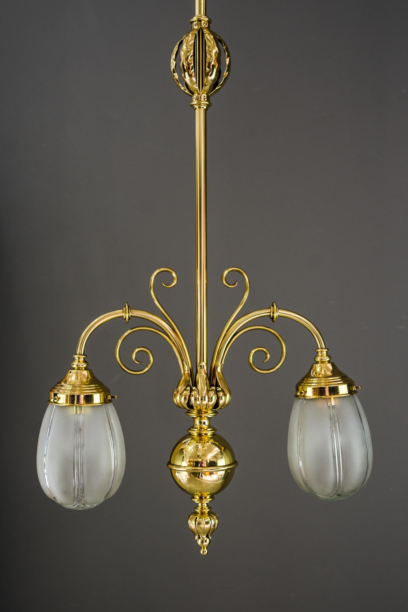 Art Deco Pendant with Original Glass Shades, Vienna, around 1920s For Sale 6