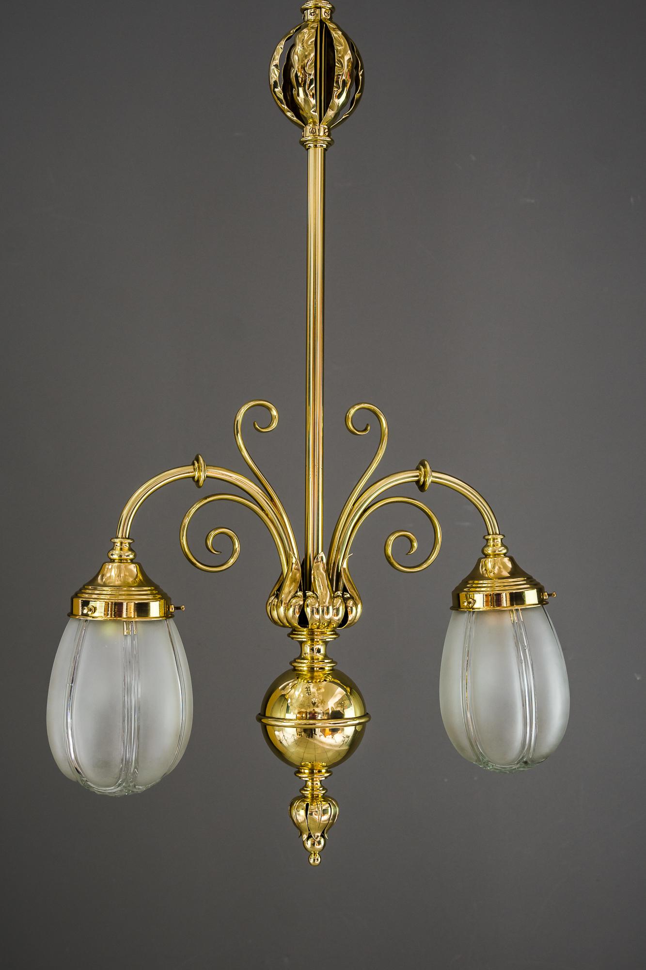 Art Deco Pendant with Original Glass Shades, Vienna, around 1920s For Sale 8