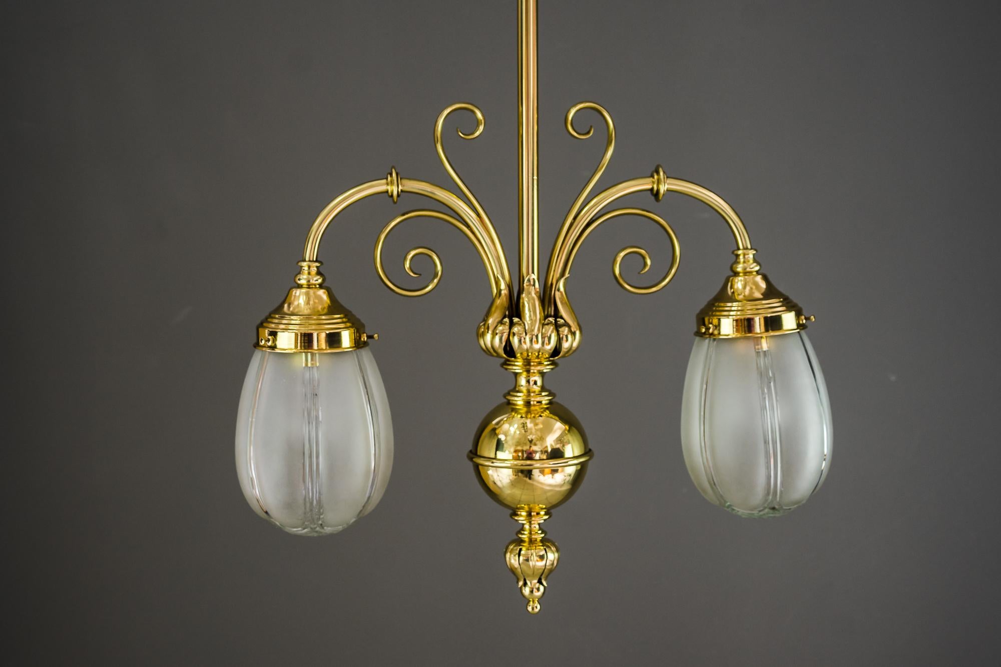 Art Deco Pendant with Original Glass Shades, Vienna, around 1920s For Sale 9