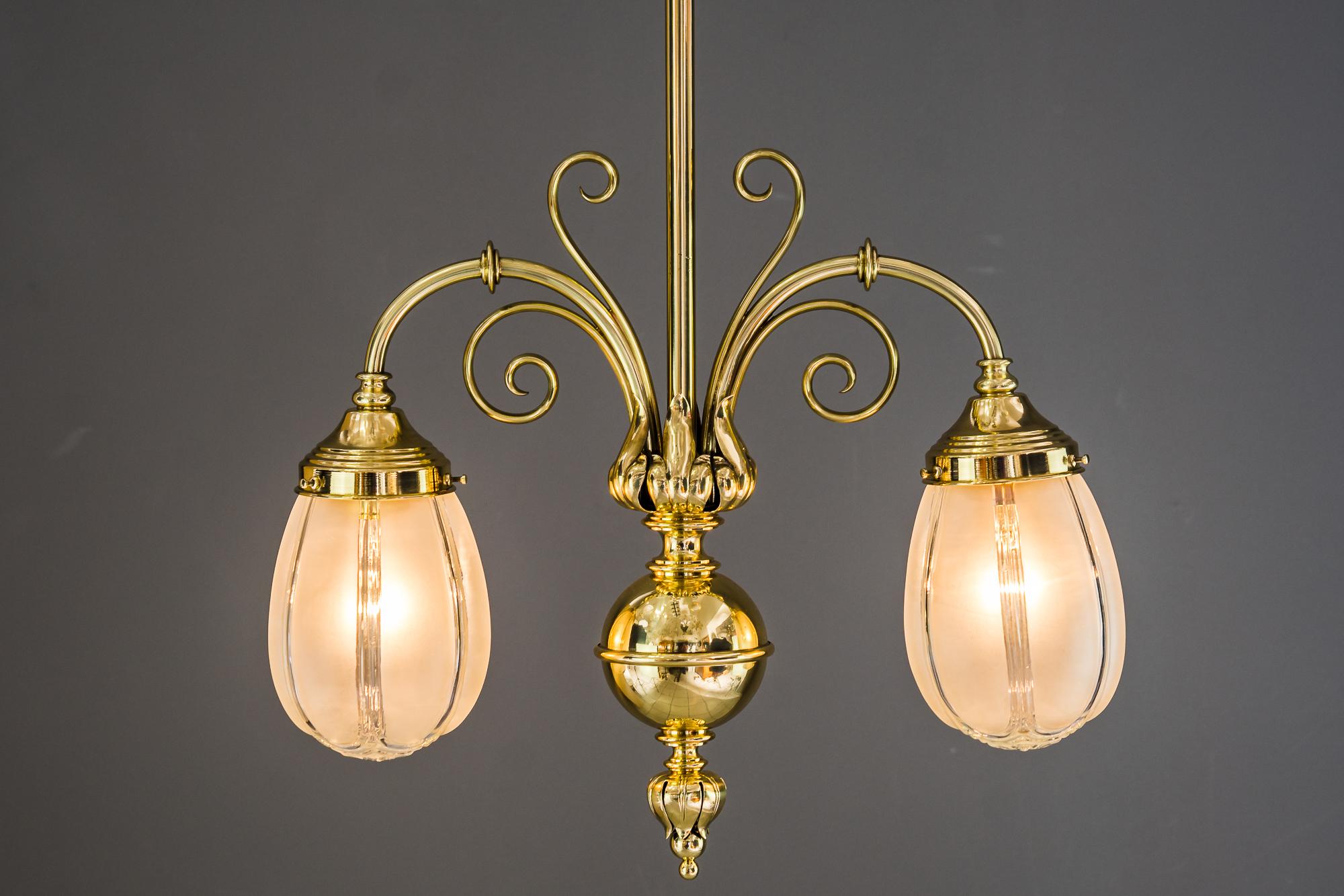 Art Deco Pendant with Original Glass Shades, Vienna, around 1920s For Sale 10