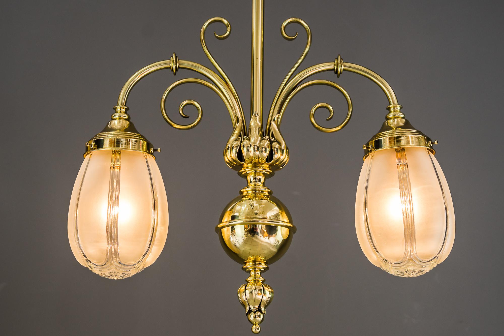 Art Deco Pendant with Original Glass Shades, Vienna, around 1920s For Sale 11