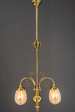 Art Deco Pendelleuchte mit Originalglasschirmen, Wien, um 1920er Jahre