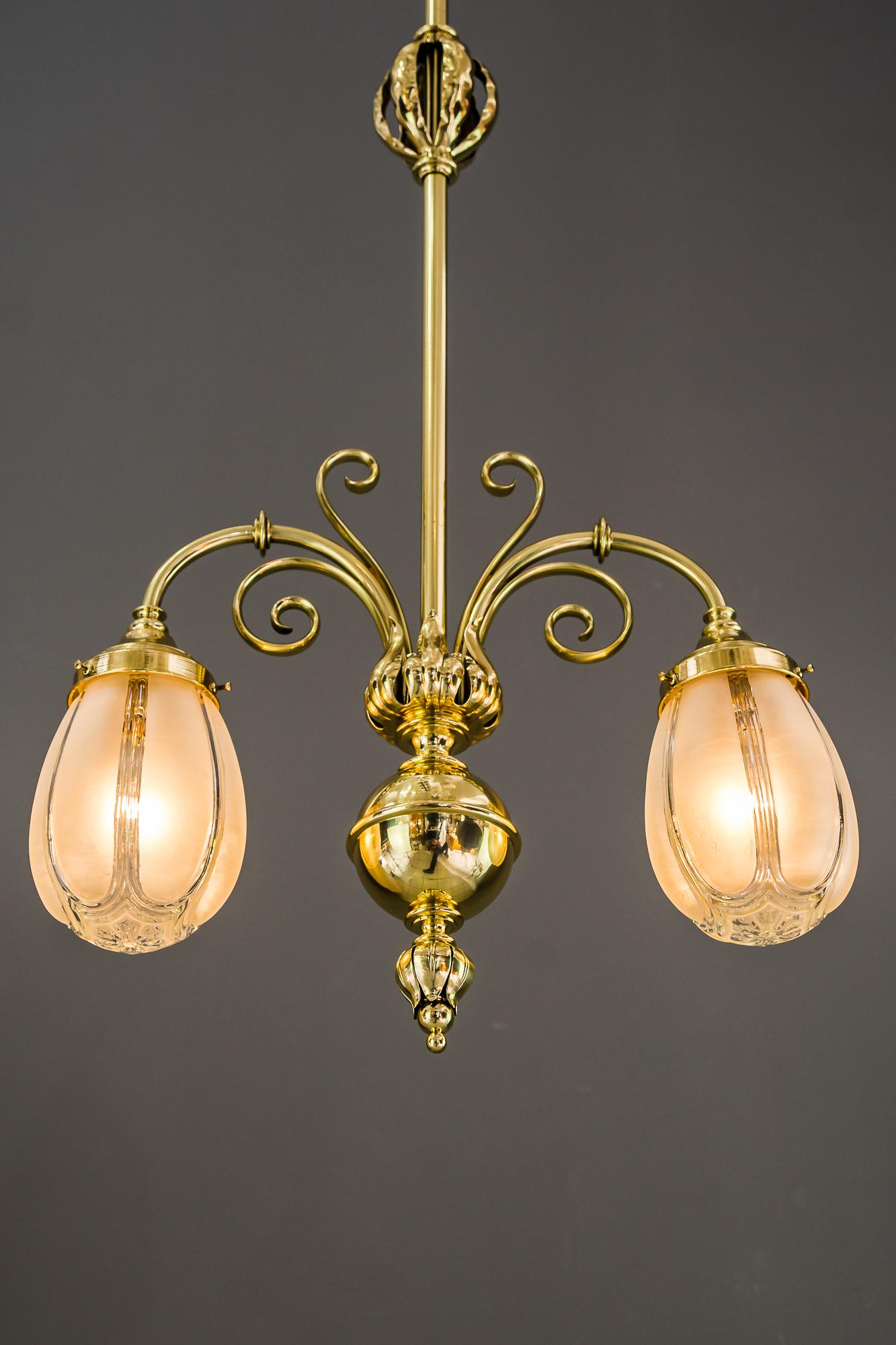 Art Deco Pendant with Original Glass Shades, Vienna, around 1920s For Sale 14