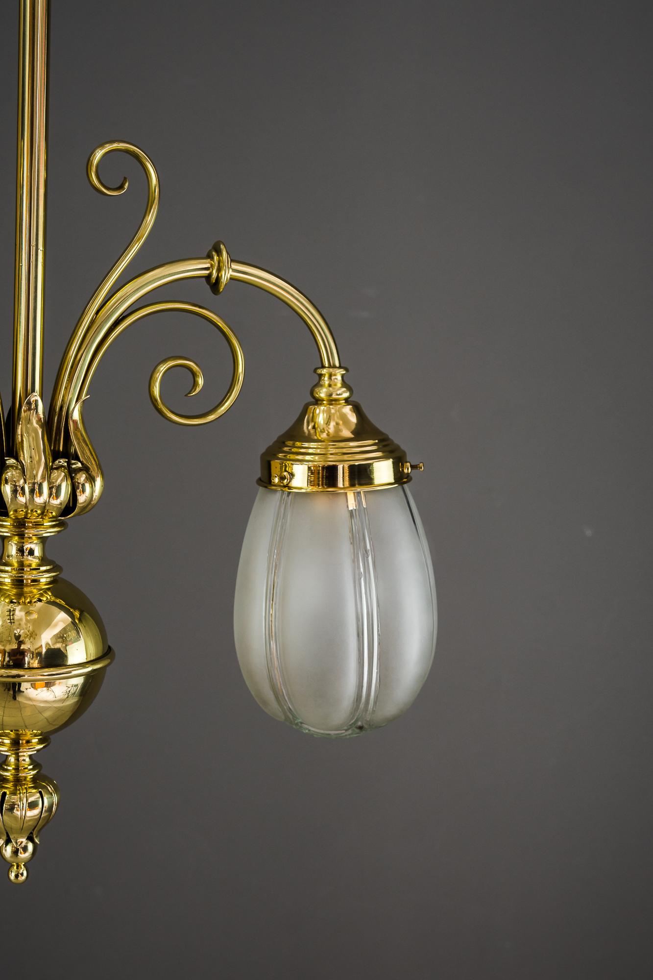 Austrian Art Deco Pendant with Original Glass Shades, Vienna, around 1920s For Sale