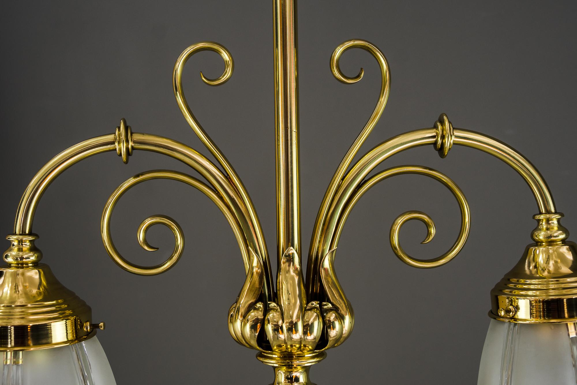 Lacquered Art Deco Pendant with Original Glass Shades, Vienna, around 1920s For Sale
