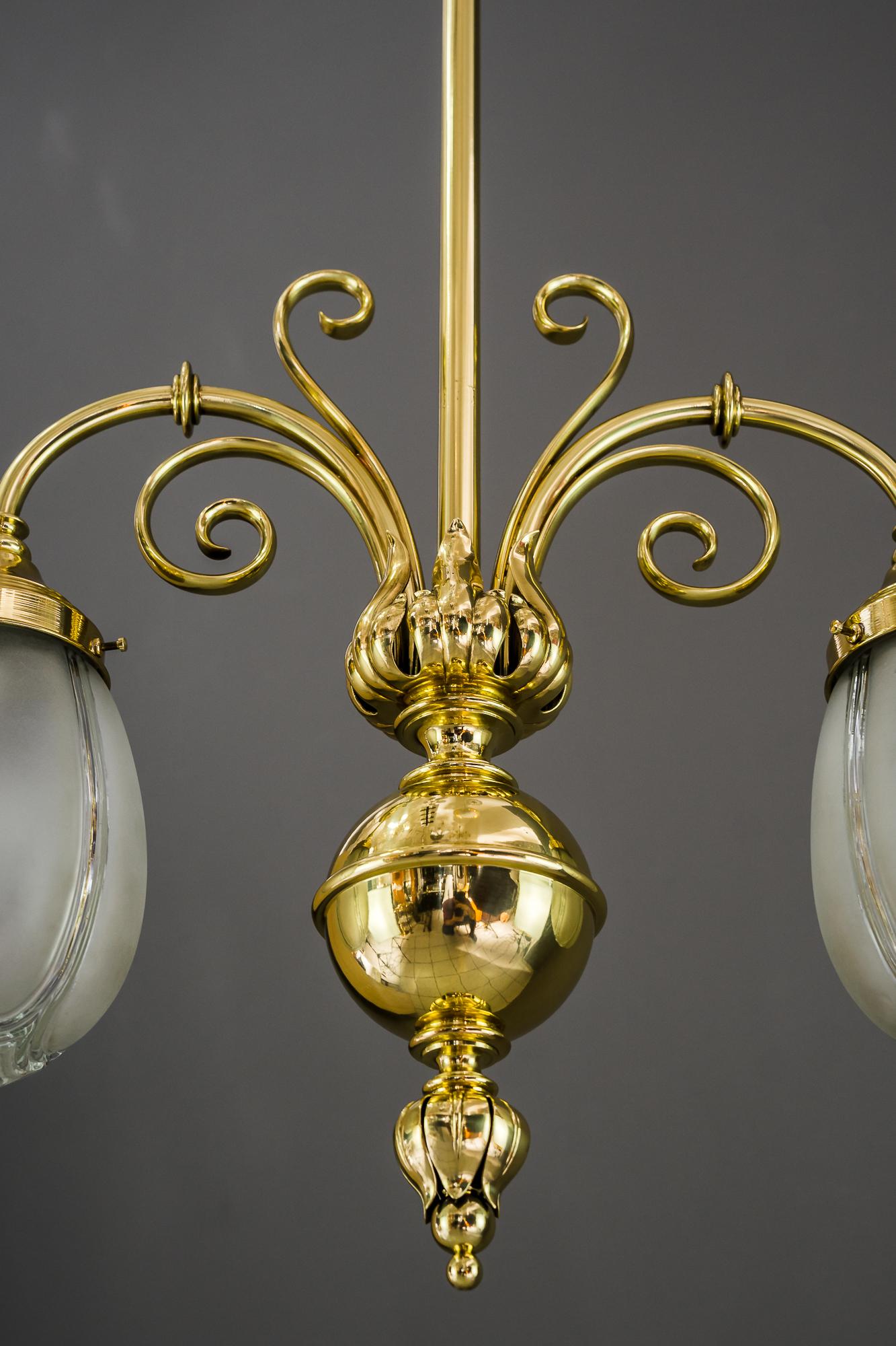 Art Deco Pendant with Original Glass Shades, Vienna, around 1920s For Sale 2
