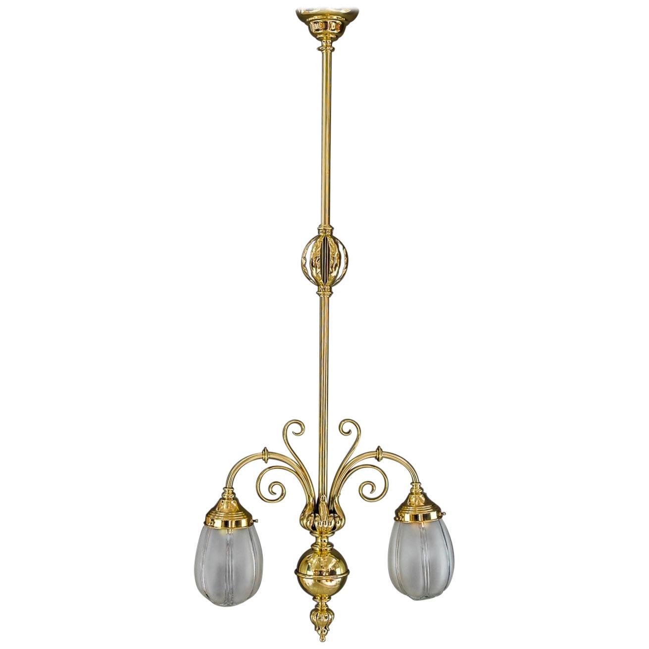 Art Deco Pendant with Original Glass Shades, Vienna, around 1920s