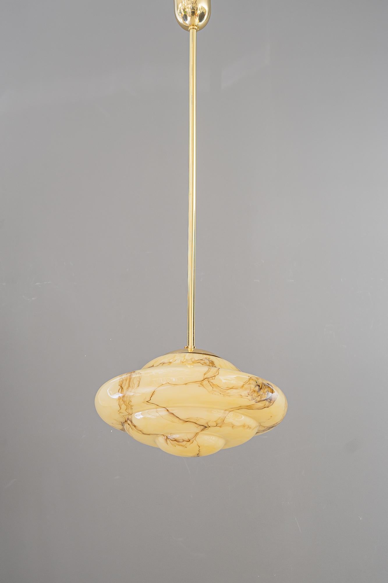 Lacquered Art Deco pendant with original marbled glass vienna around 1930s