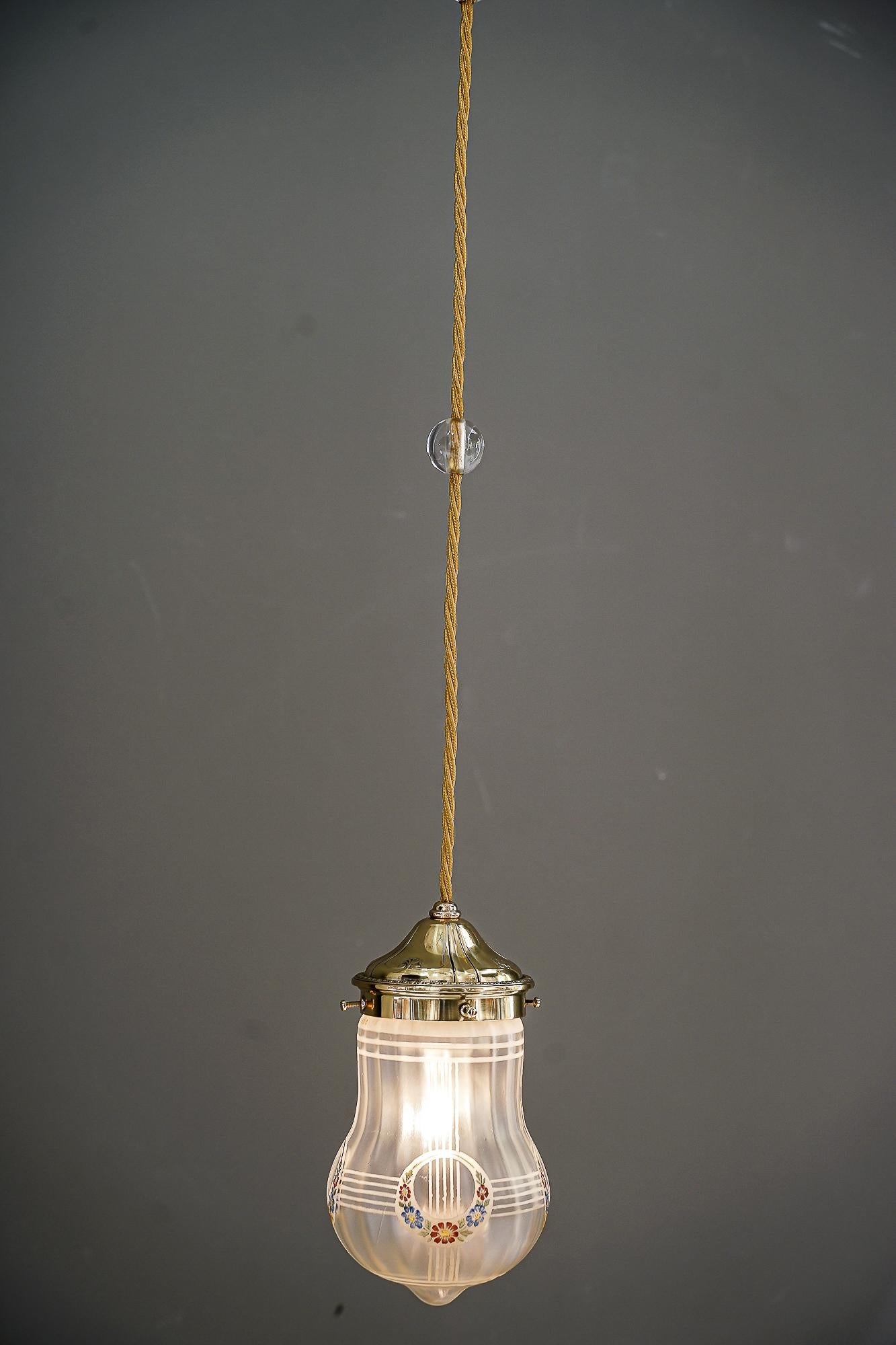 Art Deco Pendant with Original Painted Glass Shade Vienna Around 1920s For Sale 3