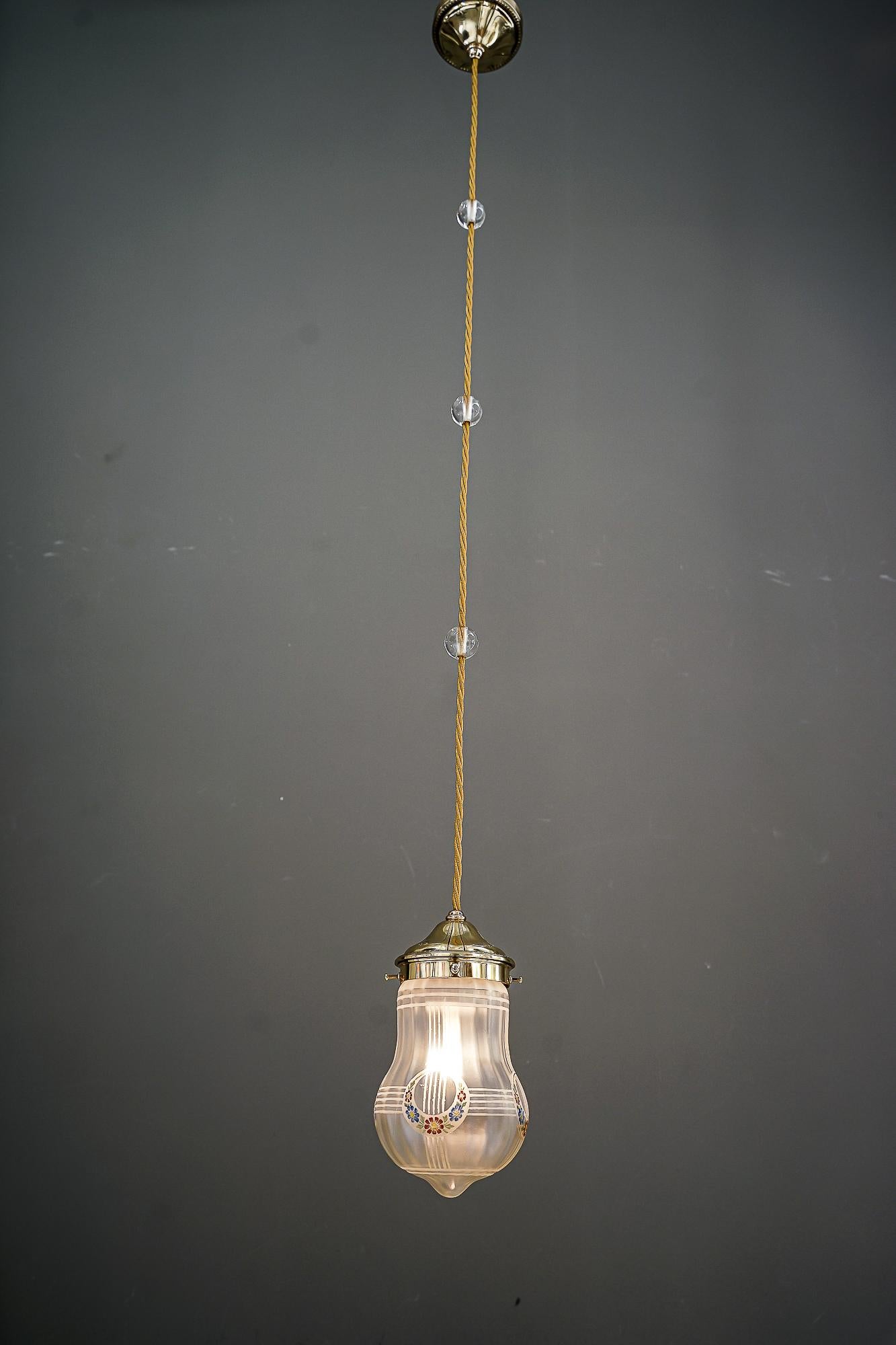 Art Deco Pendant with Original Painted Glass Shade Vienna Around 1920s For Sale 1