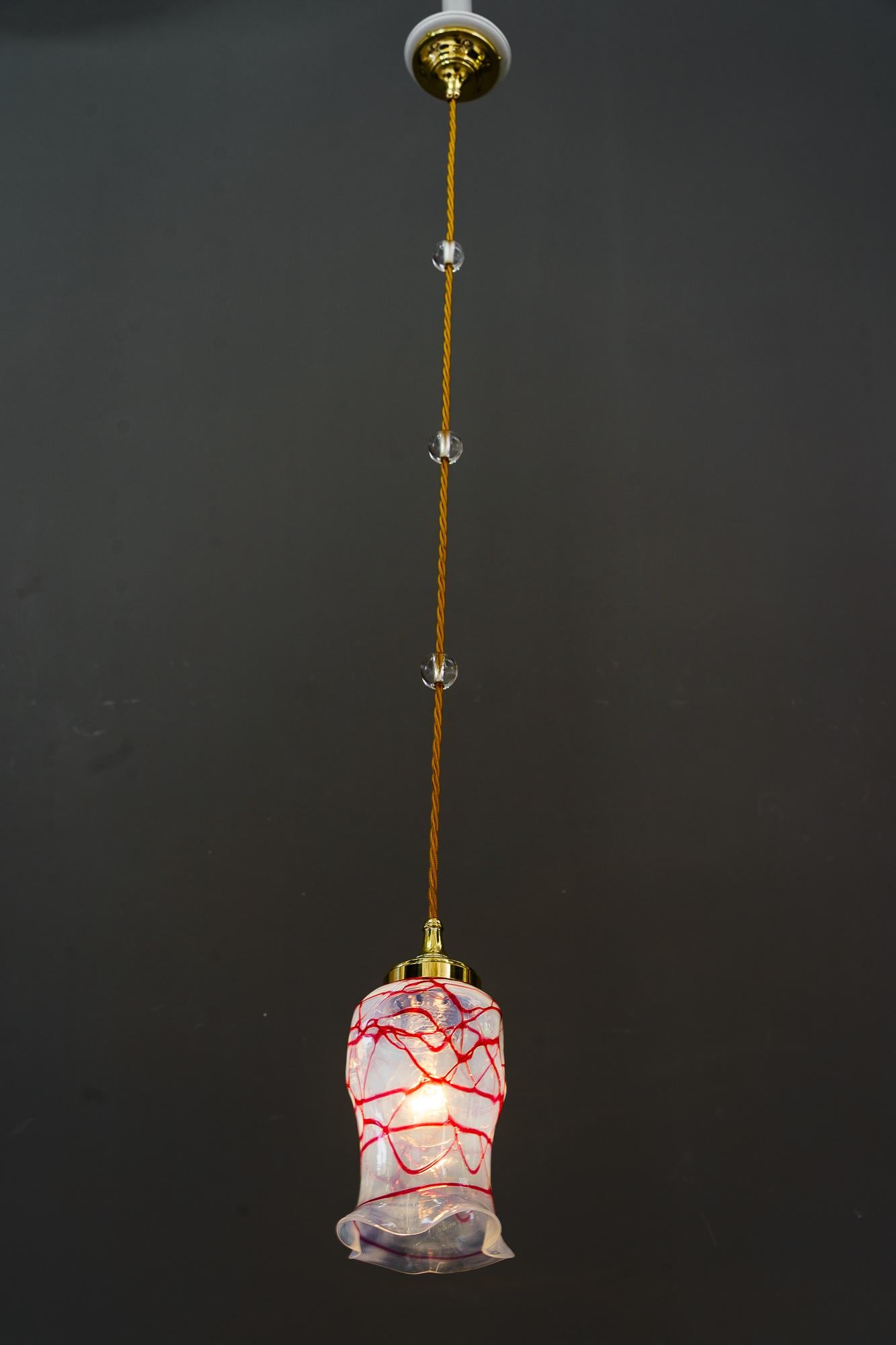 Art deco pendant with original palme koenig opaline glass shade around 1920s For Sale 7