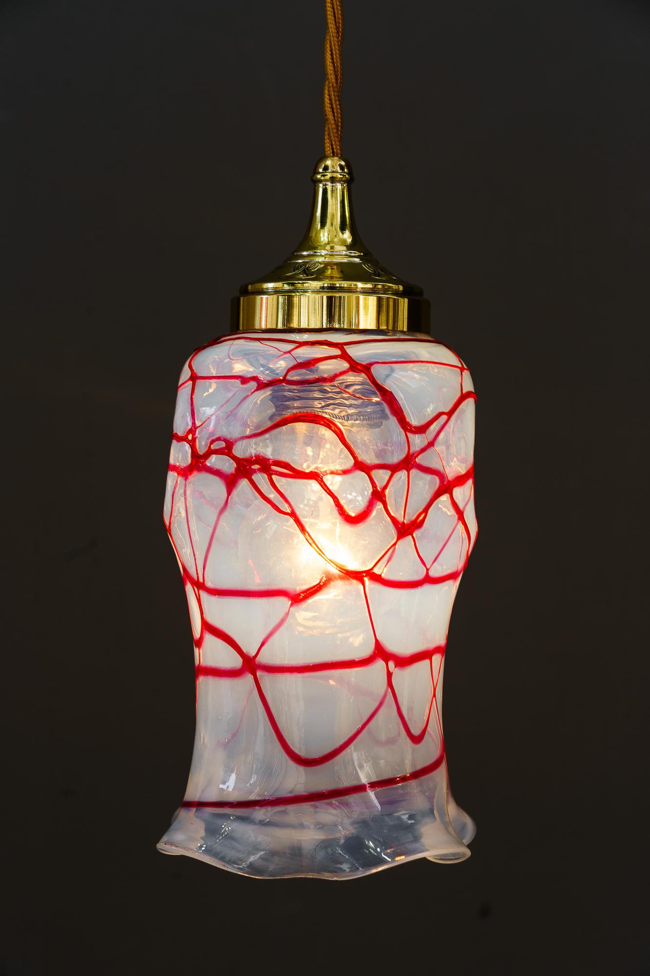 Art deco Hängeleuchte mit original Palme Koenig Opalglasschirm um 1920er Jahre im Angebot 8