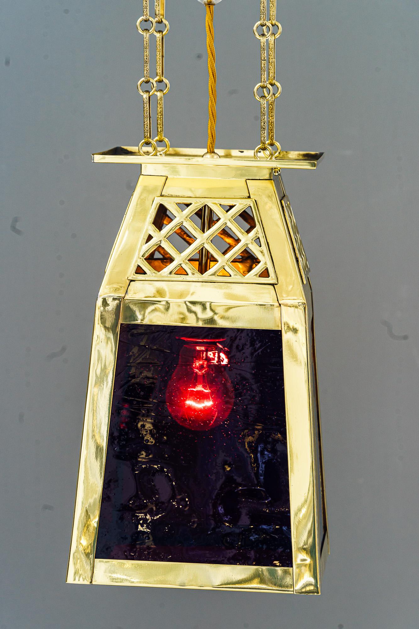 Art Deco Pendant with original red antique glasses vienna around 1920s In Good Condition For Sale In Wien, AT