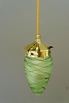 Art Deco Pendant with palme koenig glass shade vienna 1920s