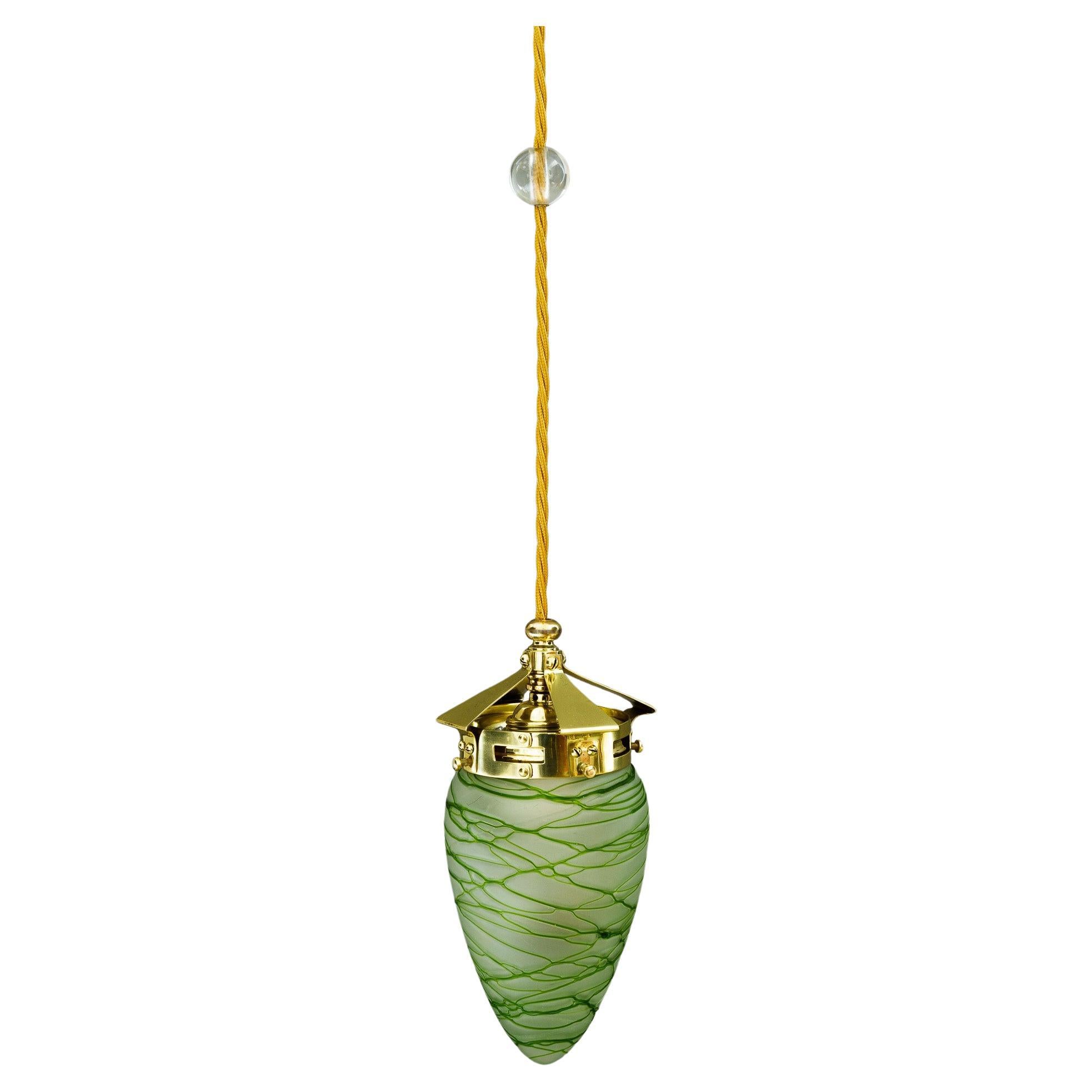 Art Deco Pendant with palme koenig glass shade vienna 1920s