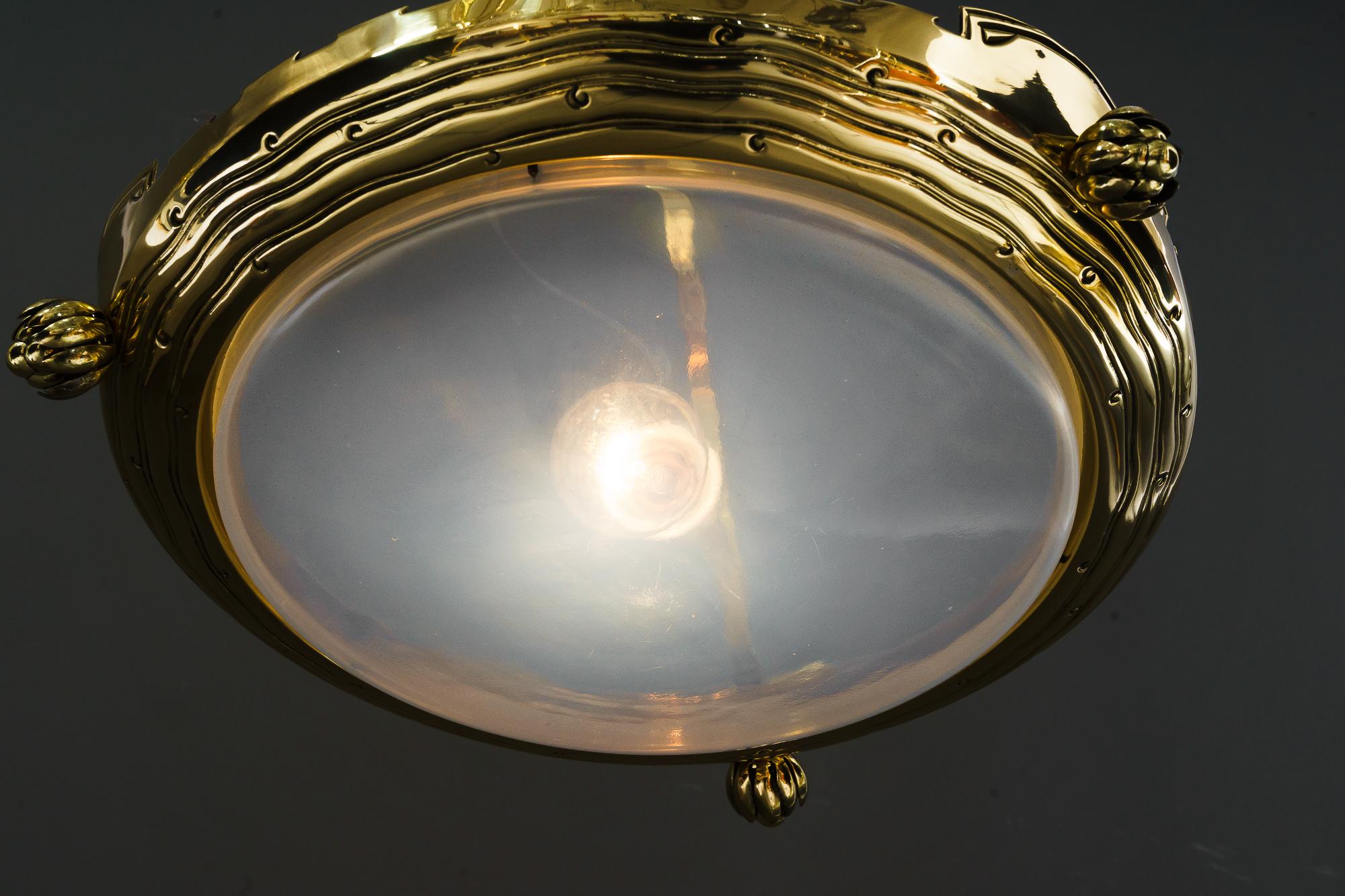 Art Deco Hängeleuchte mit Palme Koenig Opalglasschirm Wien um 1920er Jahre im Angebot 10