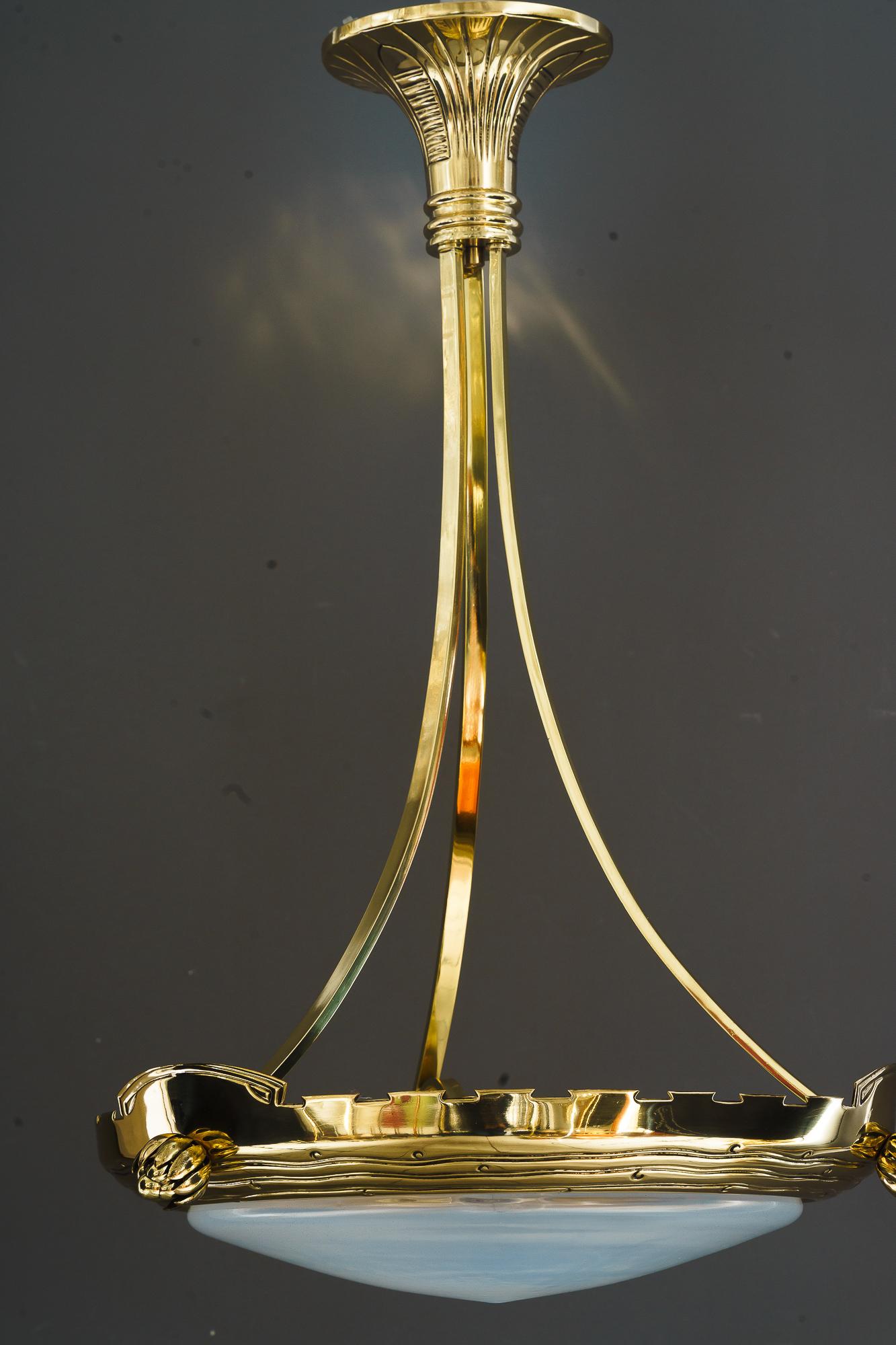 Austrian Art Deco pendant with palme koenig opaline glass shade vienna around 1920s For Sale