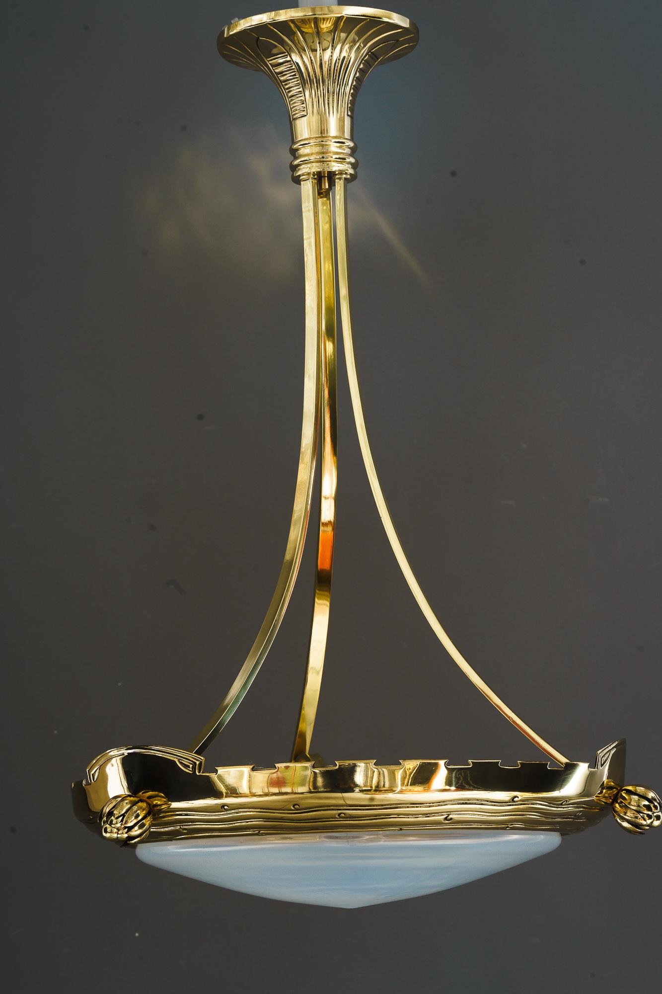 Polished Art Deco pendant with palme koenig opaline glass shade vienna around 1920s For Sale